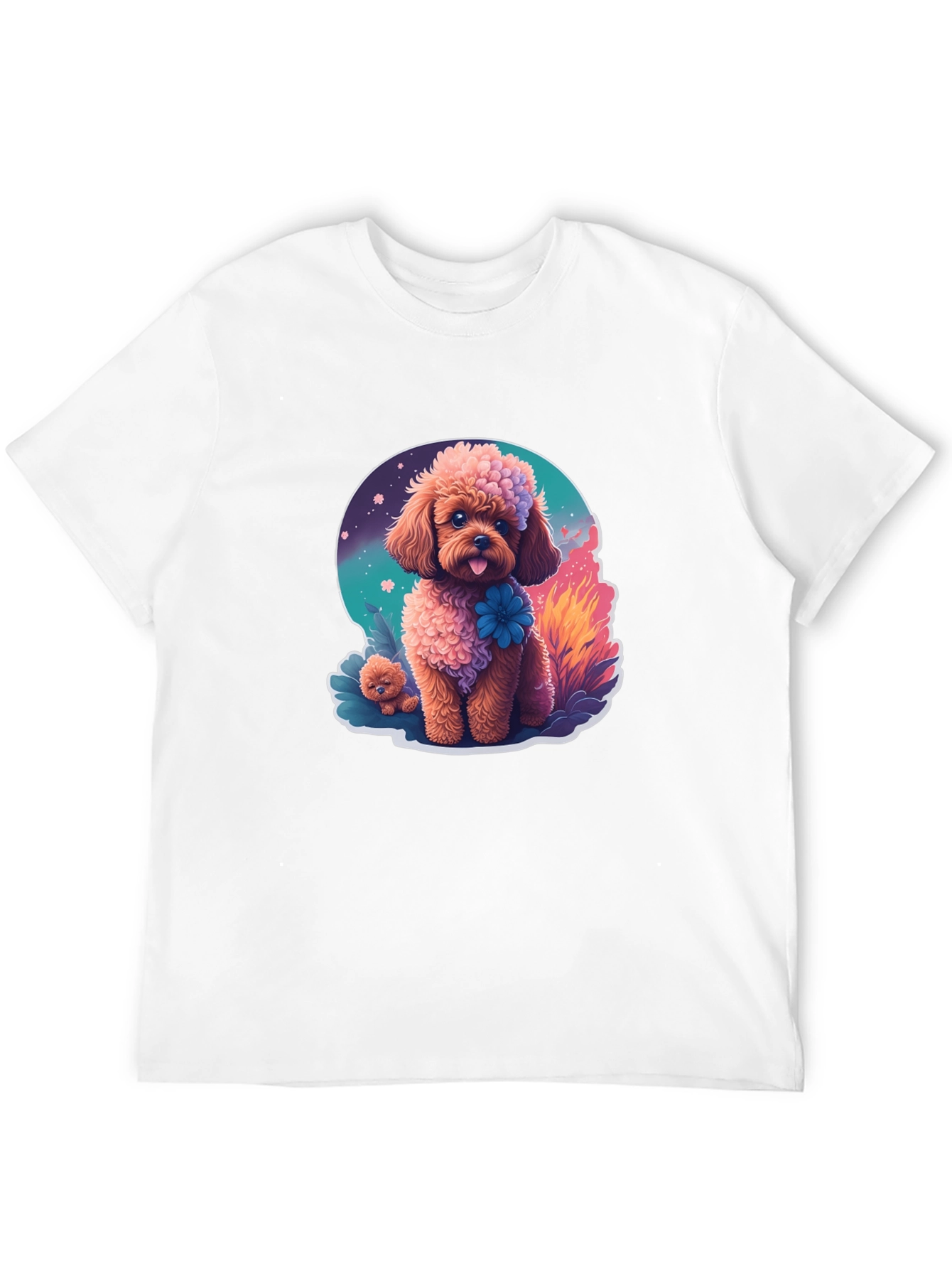 Cute Poodle Graphic Tee - Black Cotton Blend