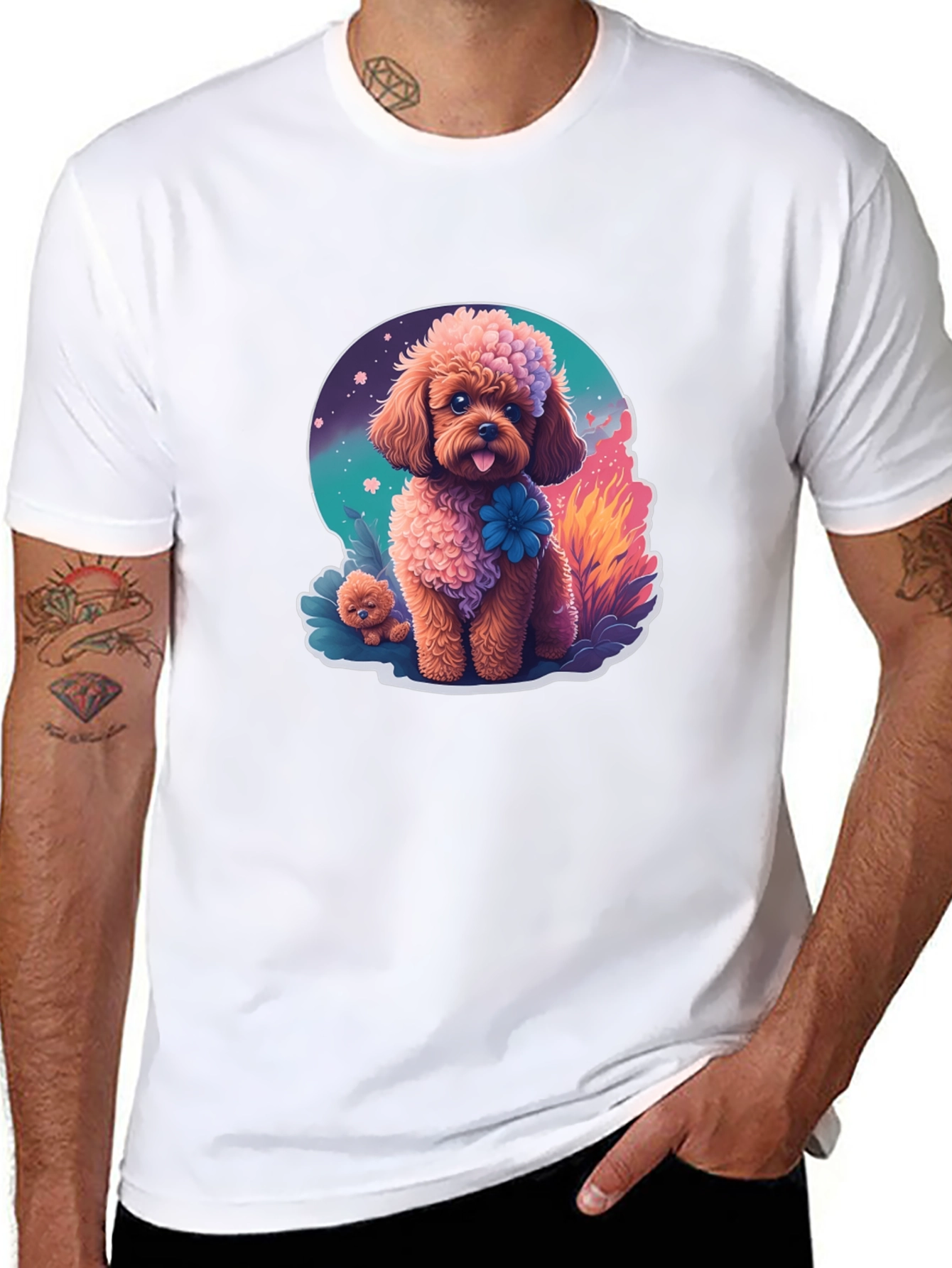 Cute Poodle Graphic Tee - Black Cotton Blend