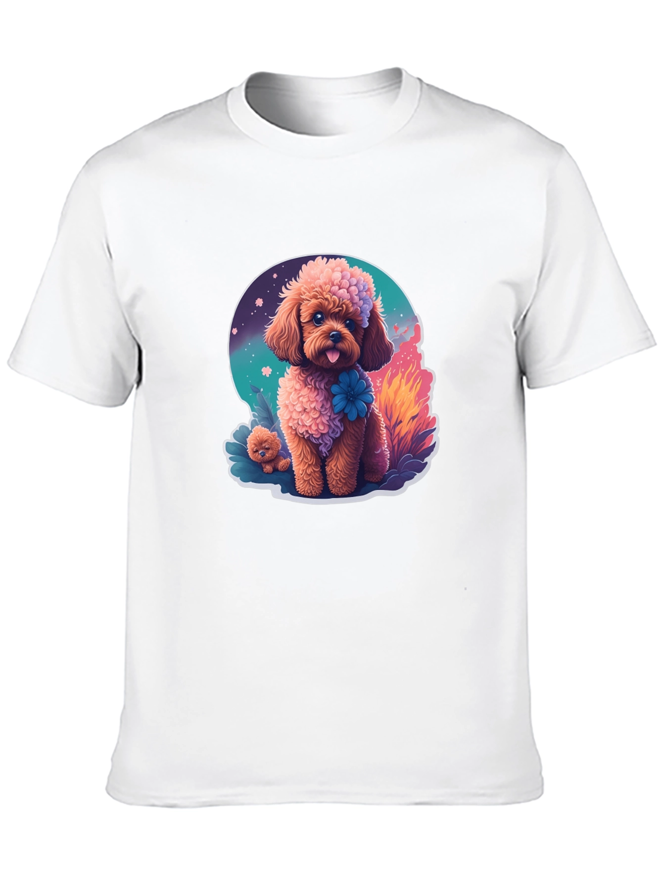 Cute Poodle Graphic Tee - Black Cotton Blend