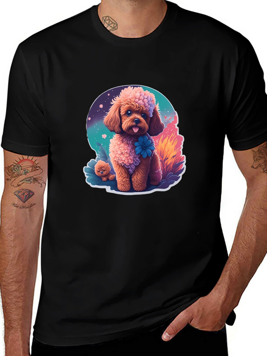 Cute Poodle Graphic Tee - Black Cotton Blend