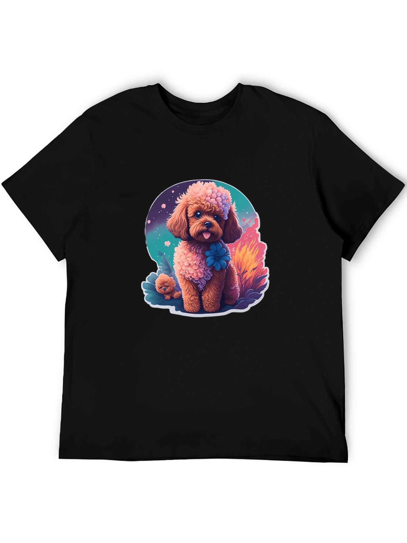 Cute Poodle Graphic Tee - Black Cotton Blend