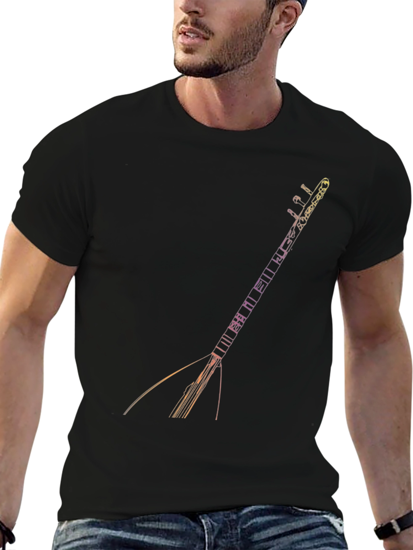 Black T-Shirt with Saz Instrument Design