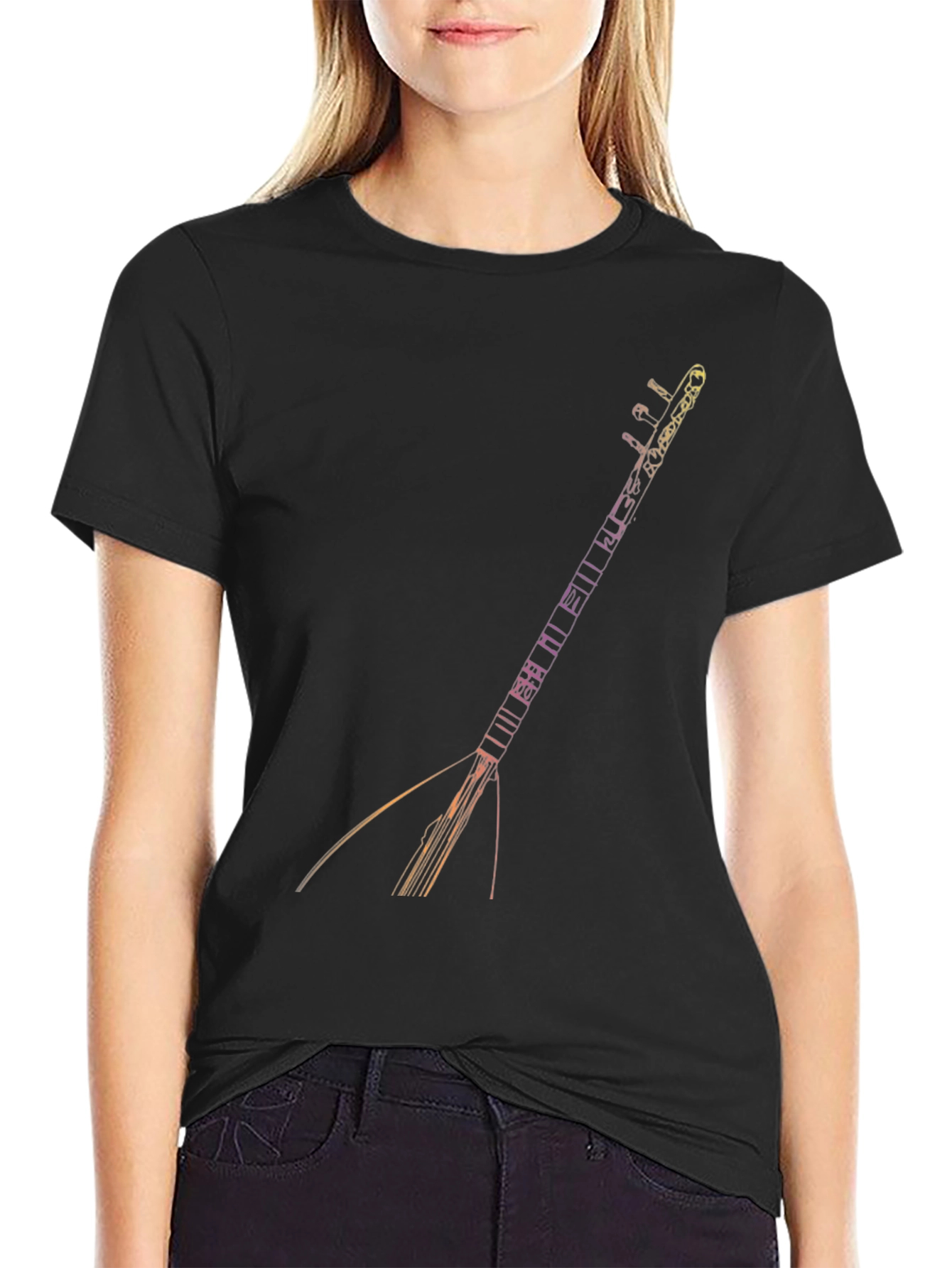 Black T-Shirt with Saz Instrument Design