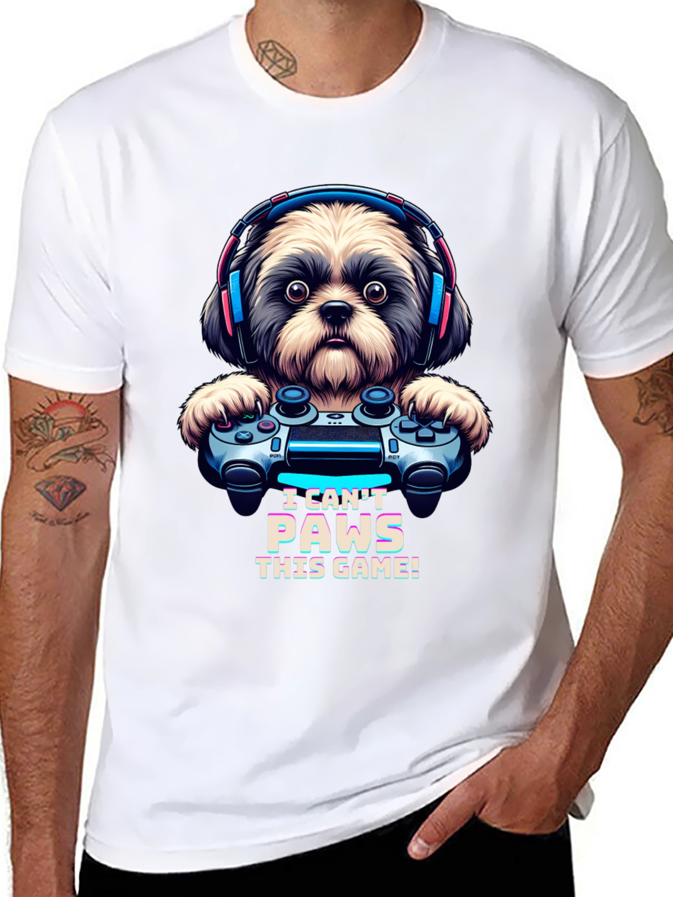 I Cant Paws This Game! Dog Gamer T-Shirt