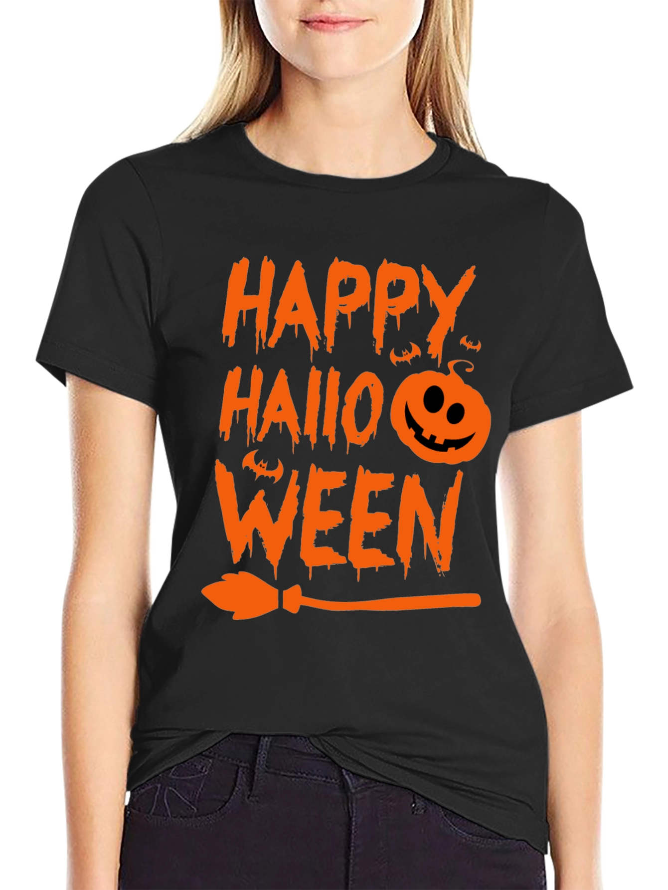 Happy Halloween T-Shirt Black with Orange Graphic
