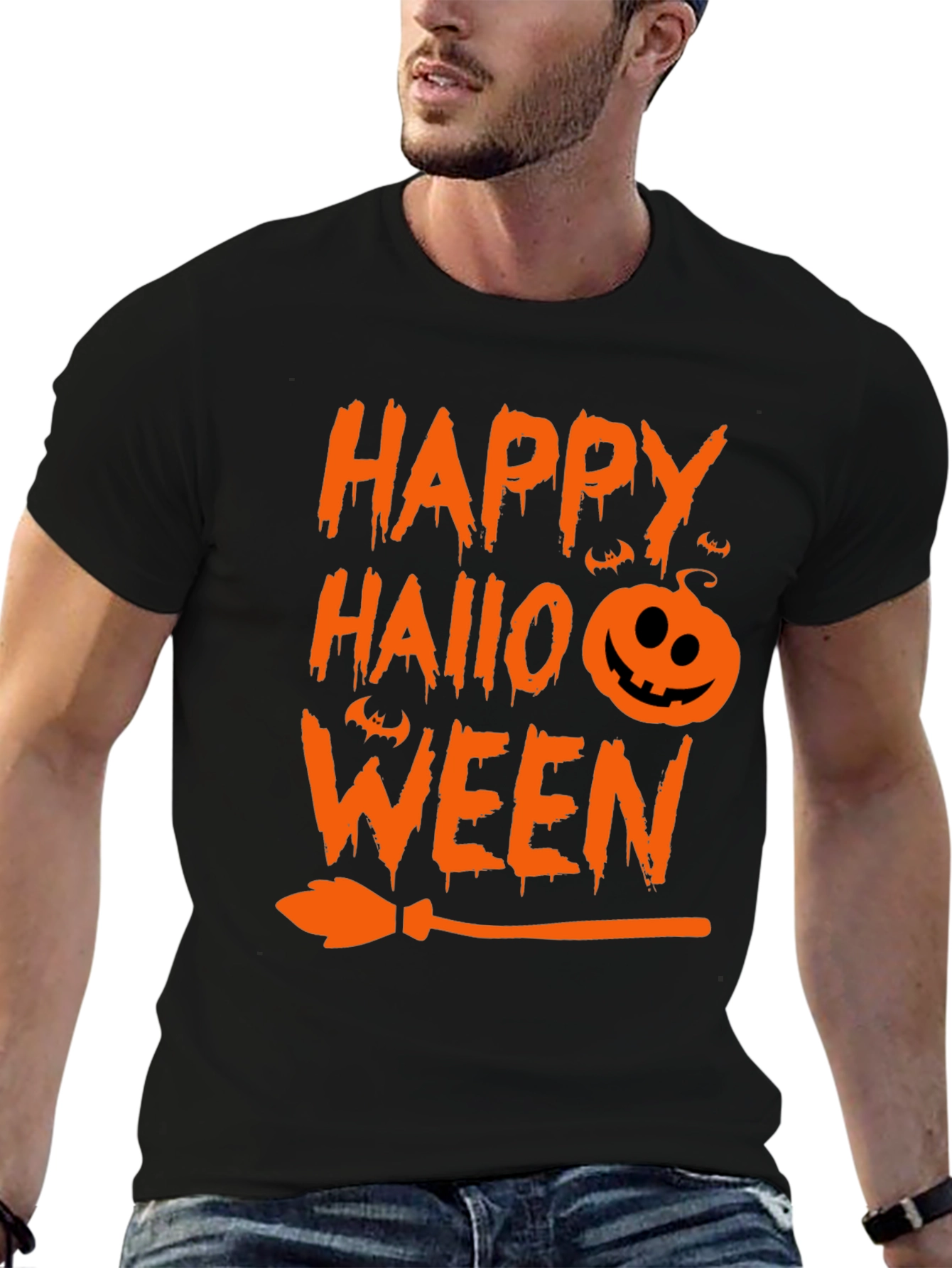 Happy Halloween T-Shirt Black with Orange Graphic