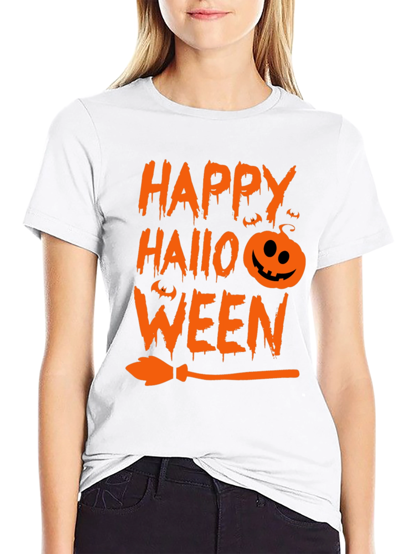 Happy Halloween T-Shirt Black with Orange Graphic