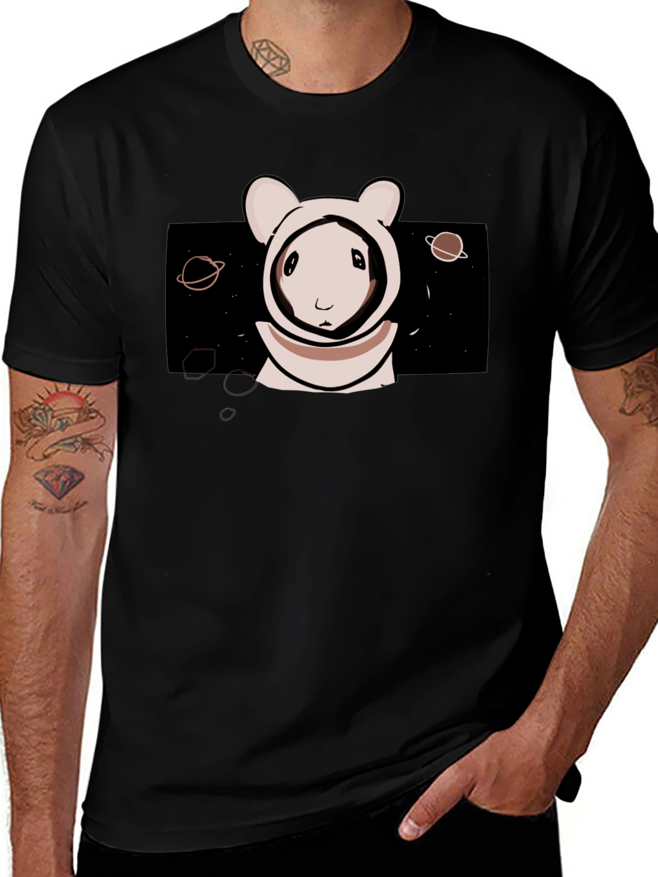 Astronaut Bunny Graphic Tee - Black Cotton T-Shirt