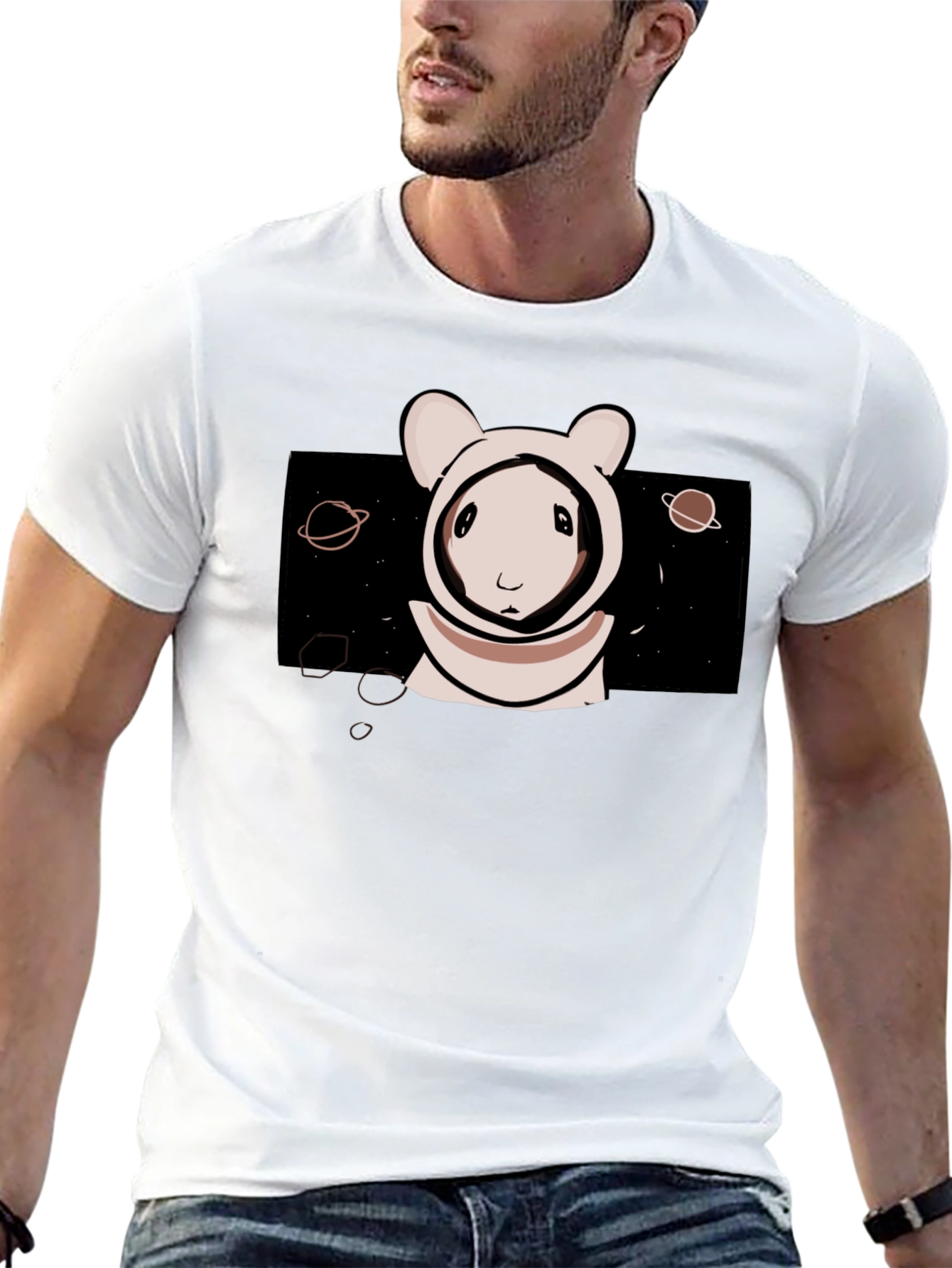 Astronaut Bunny Graphic Tee - Black Cotton T-Shirt