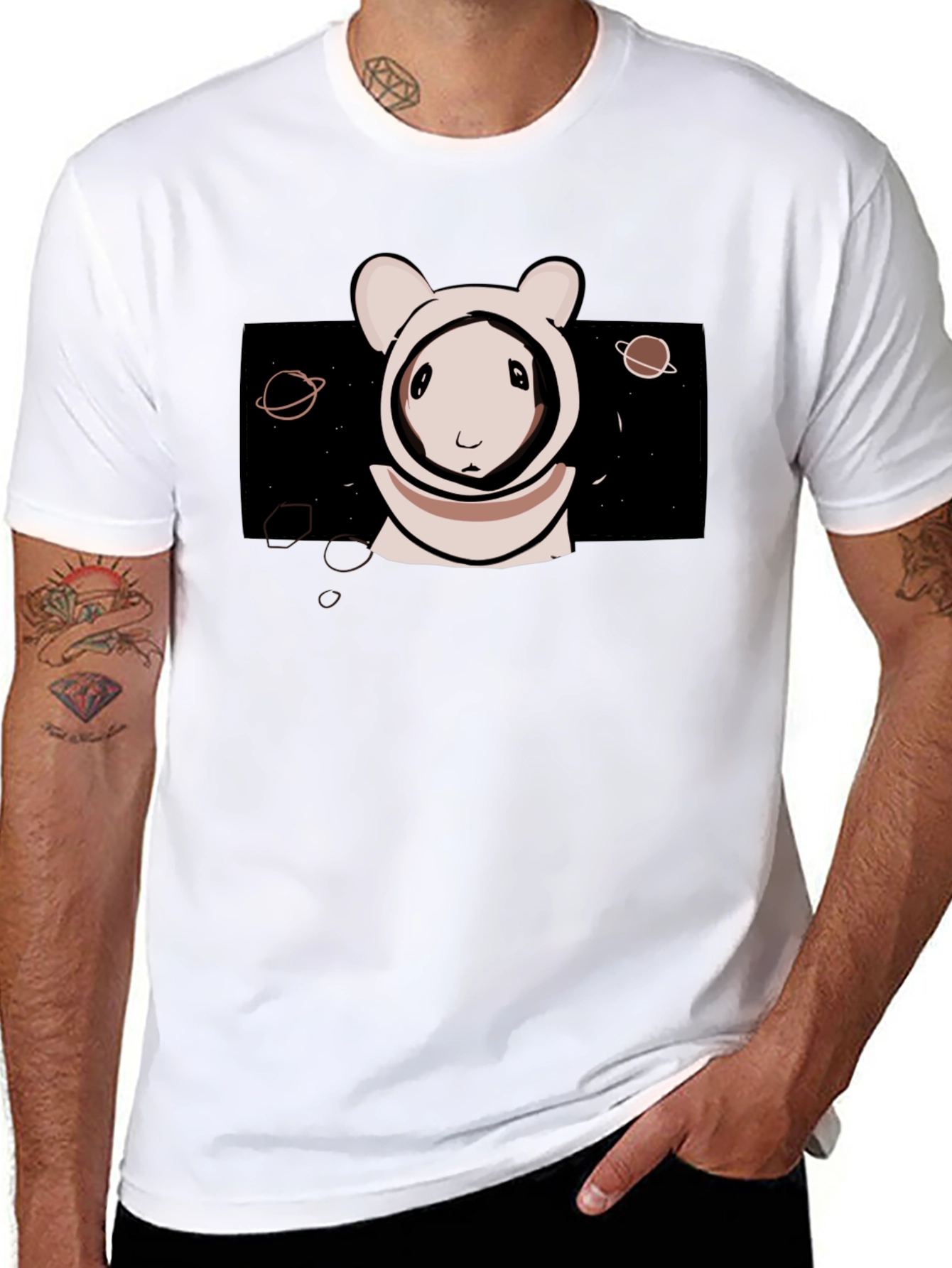 Astronaut Bunny Graphic Tee - Black Cotton T-Shirt