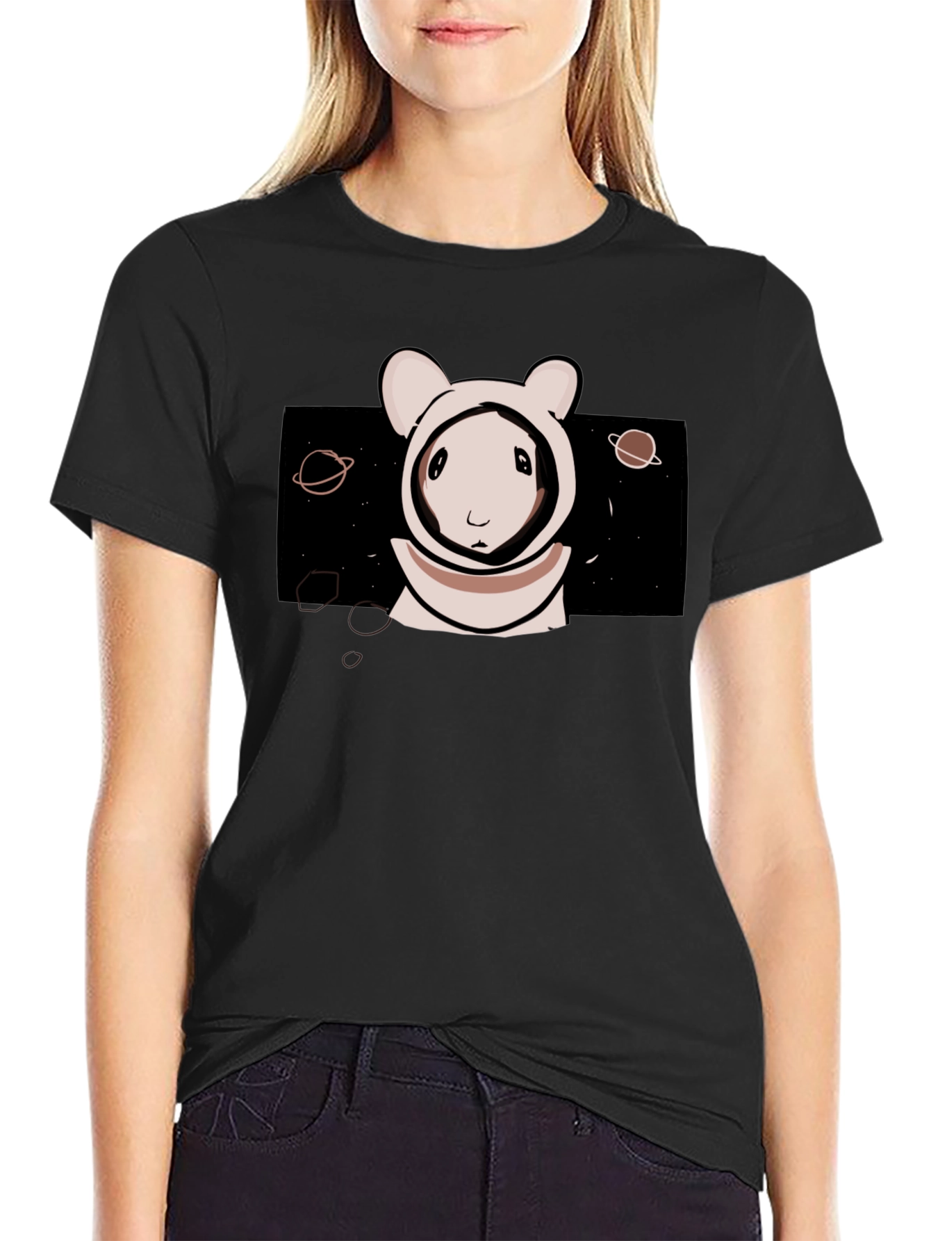 Astronaut Bunny Graphic Tee - Black Cotton T-Shirt