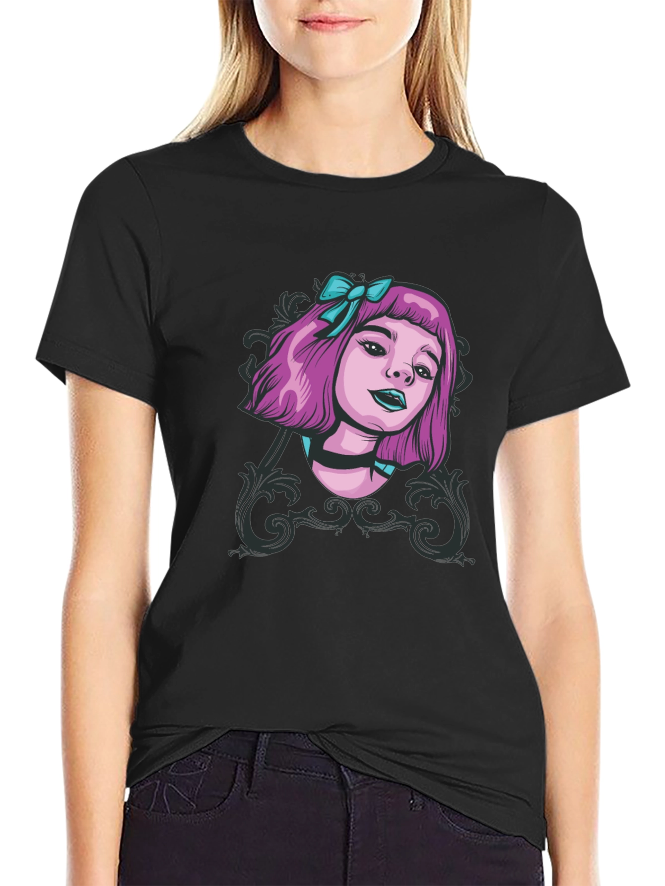 Gothic Girl Tee - Edgy Cartoon Graphic T-Shirt