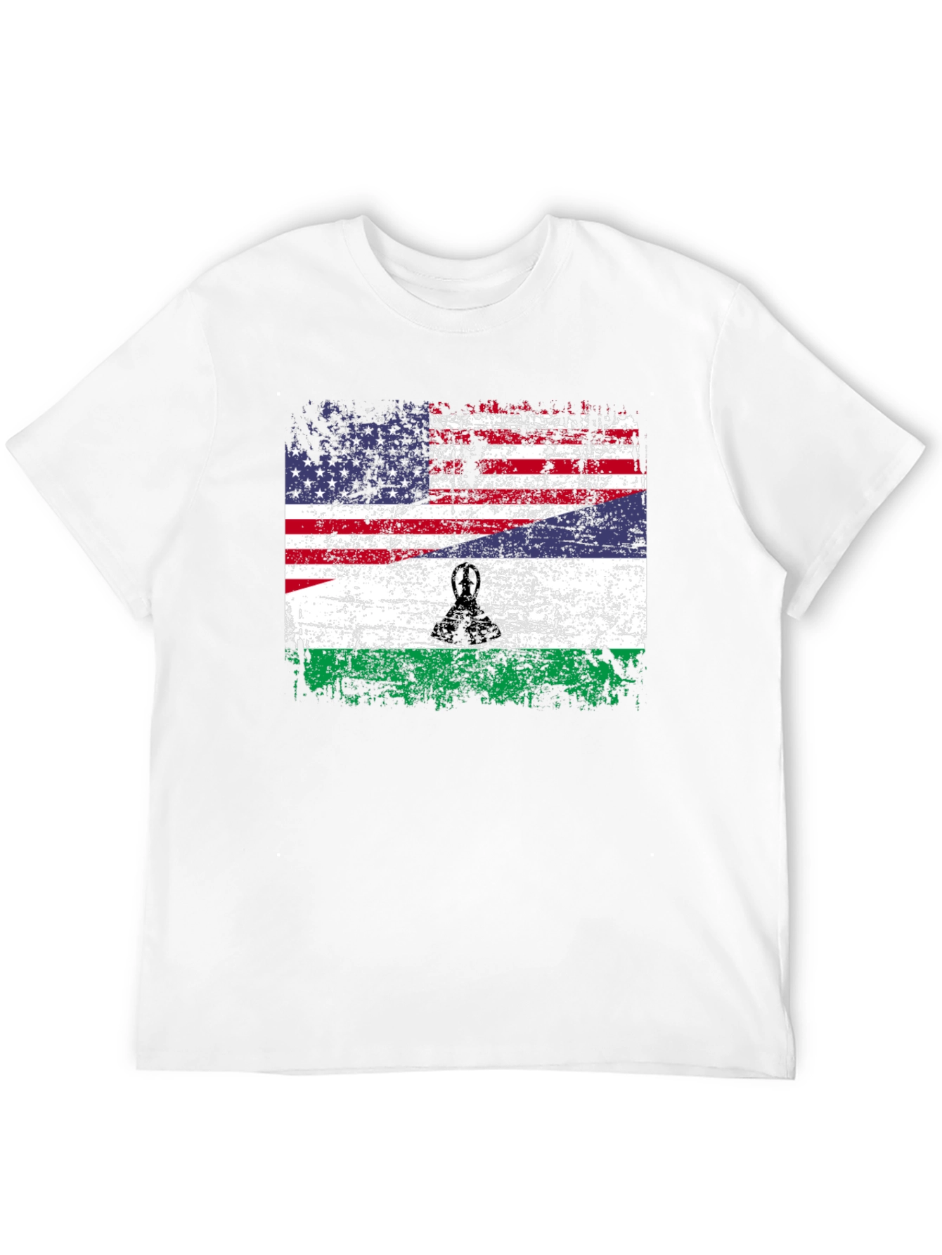 Lesotho USA Flag T-Shirt - Patriotic Distressed Design