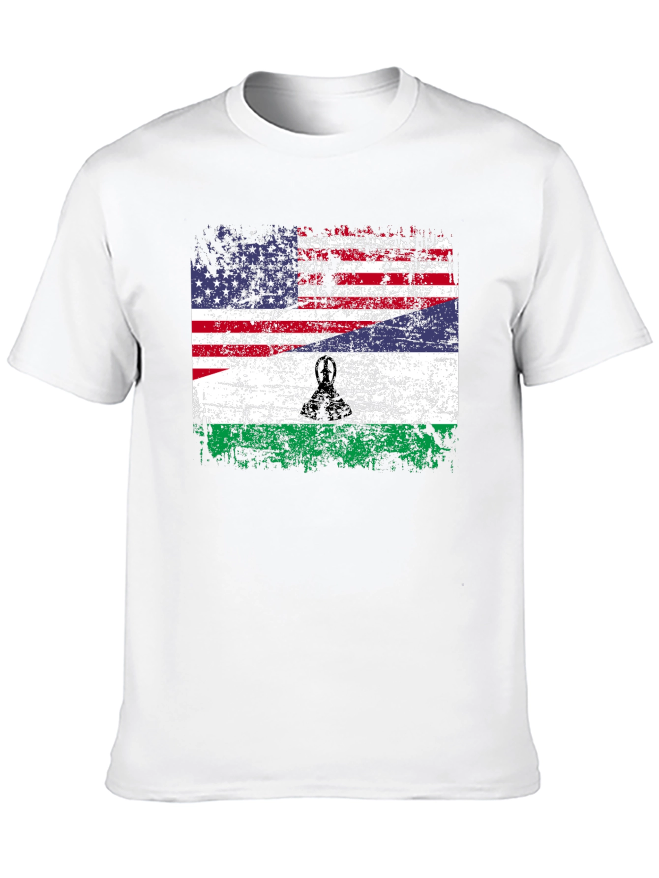Lesotho USA Flag T-Shirt - Patriotic Distressed Design