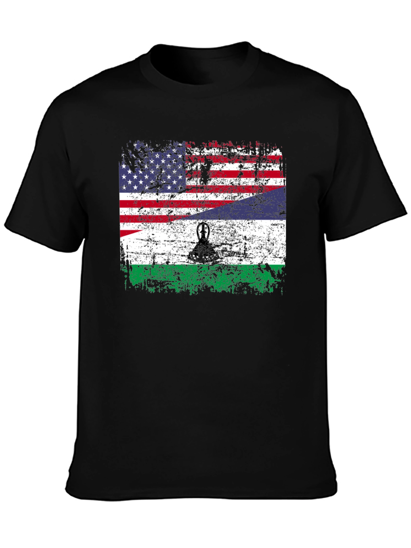 Lesotho USA Flag T-Shirt - Patriotic Distressed Design