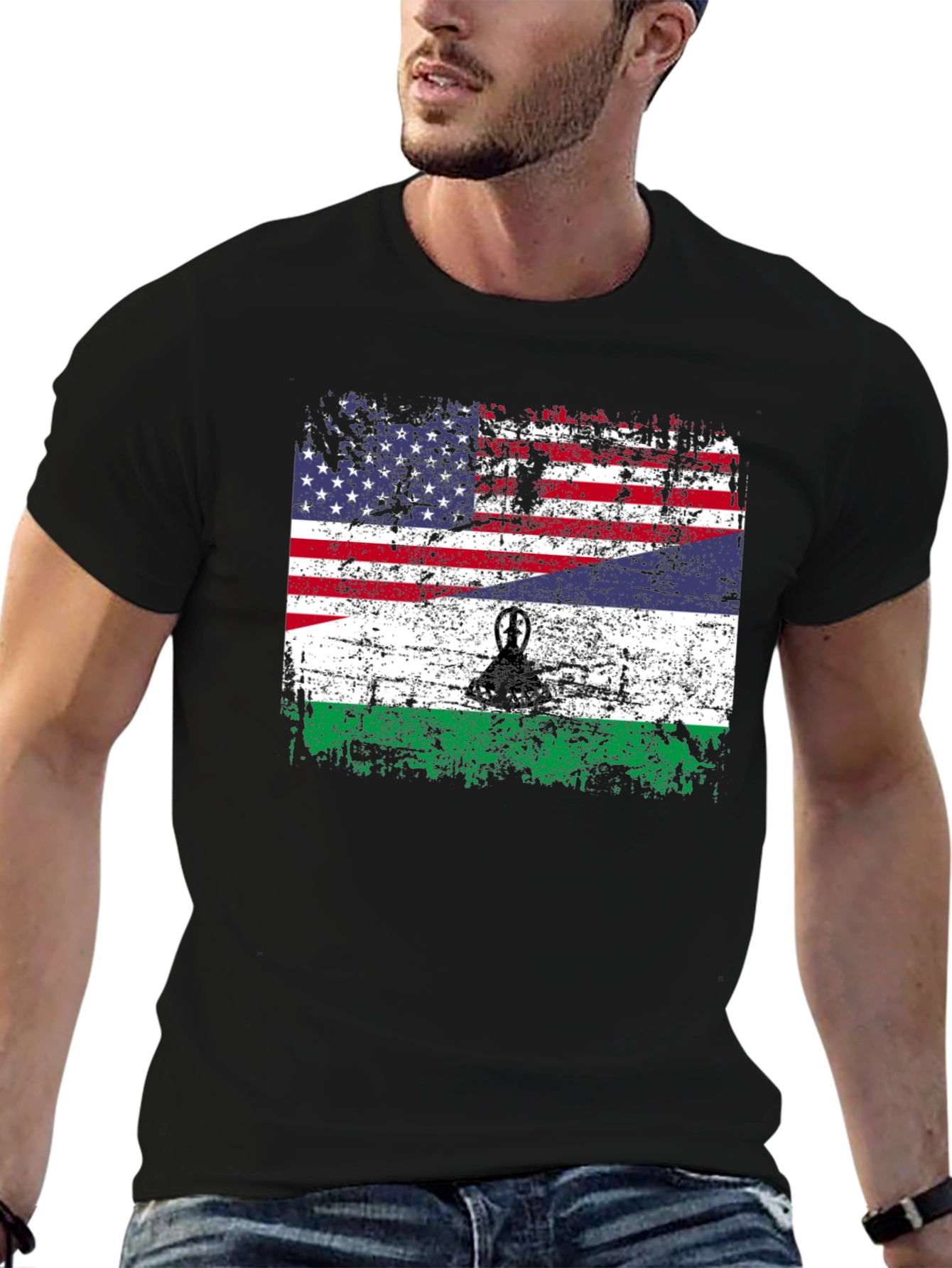 Lesotho USA Flag T-Shirt - Patriotic Distressed Design