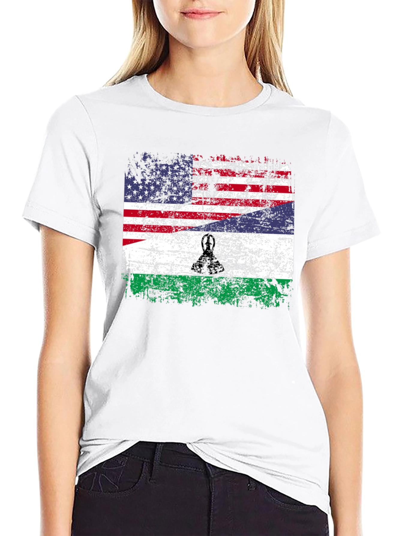 Lesotho USA Flag T-Shirt - Patriotic Distressed Design