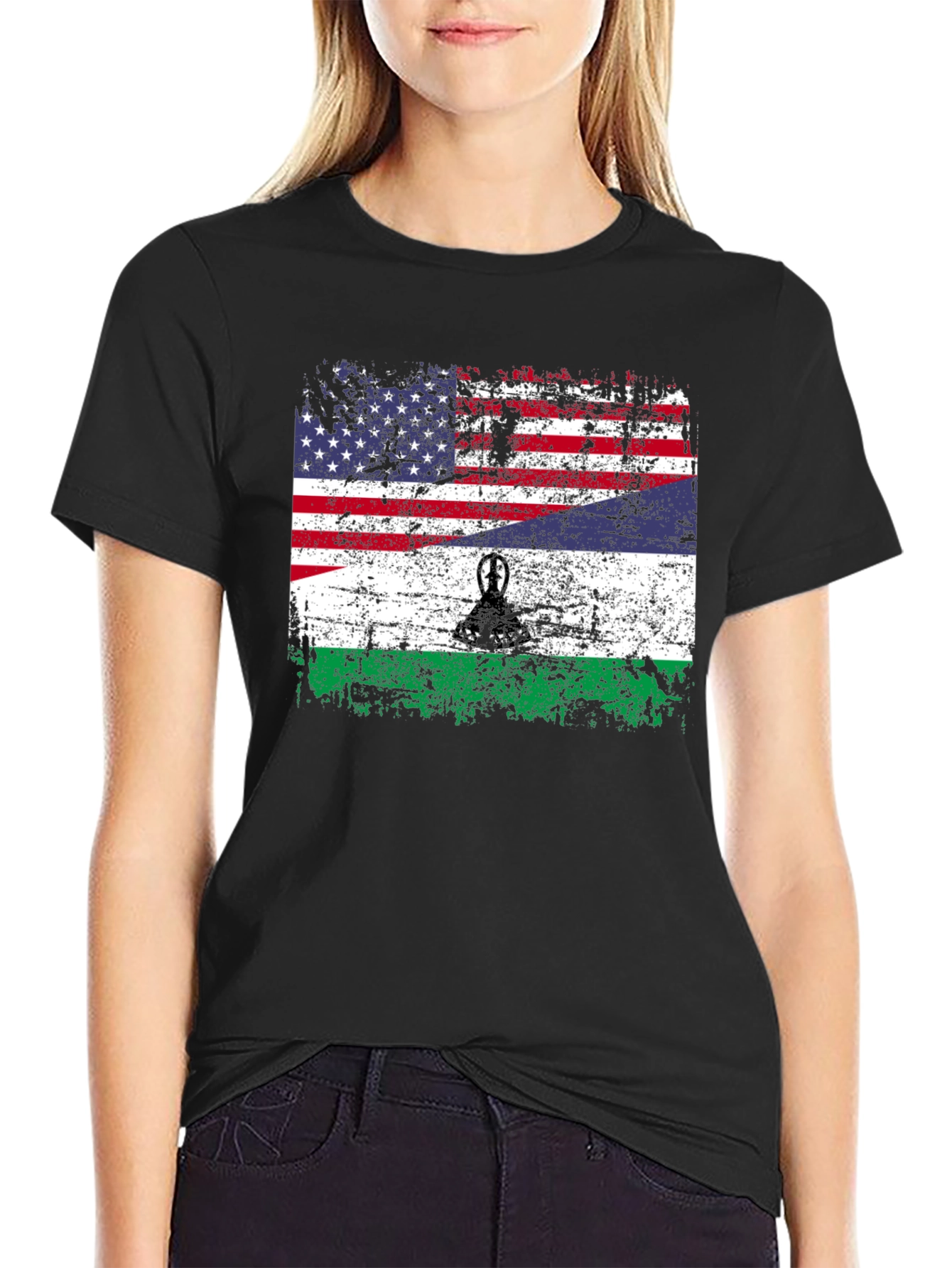 Lesotho USA Flag T-Shirt - Patriotic Distressed Design