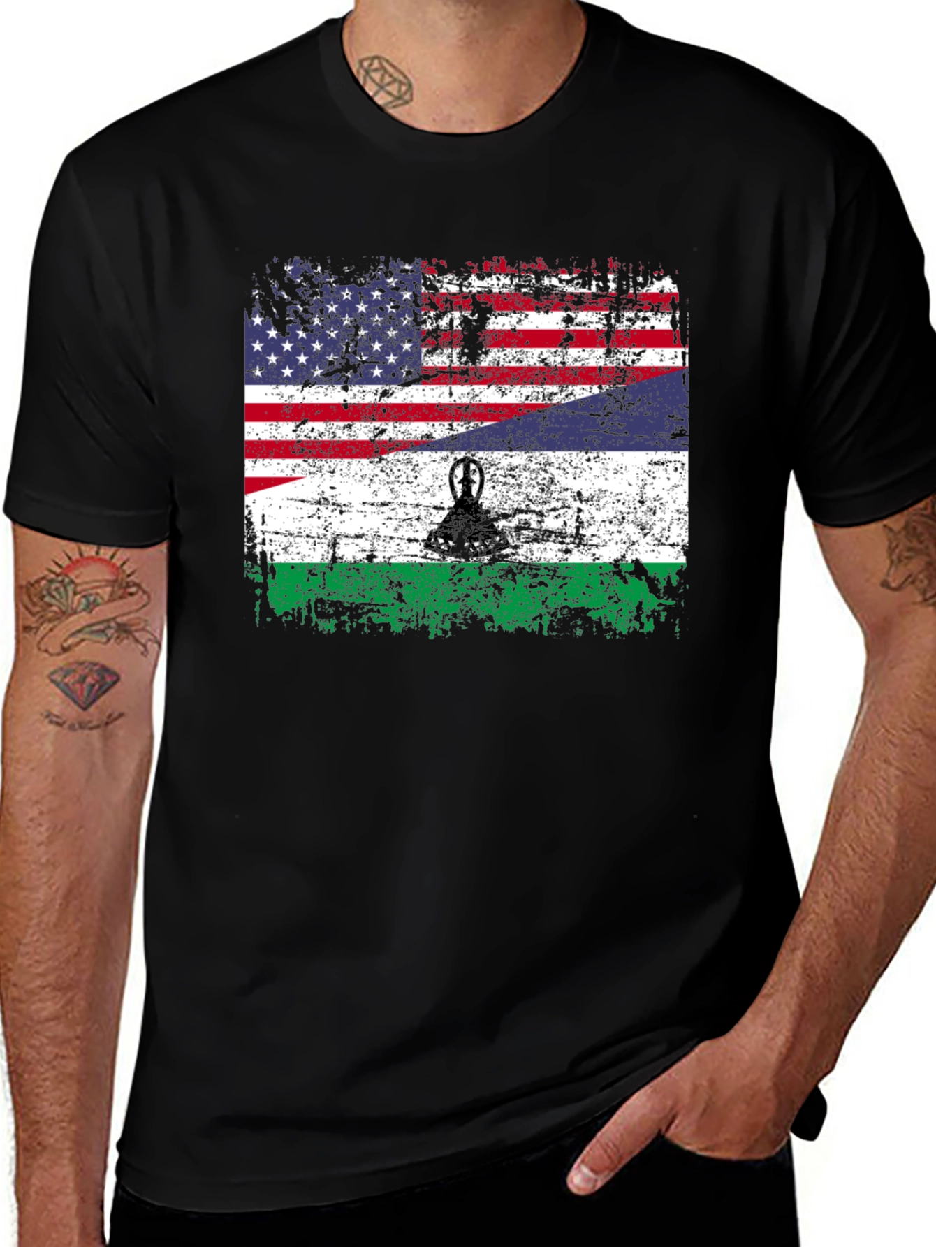Lesotho USA Flag T-Shirt - Patriotic Distressed Design