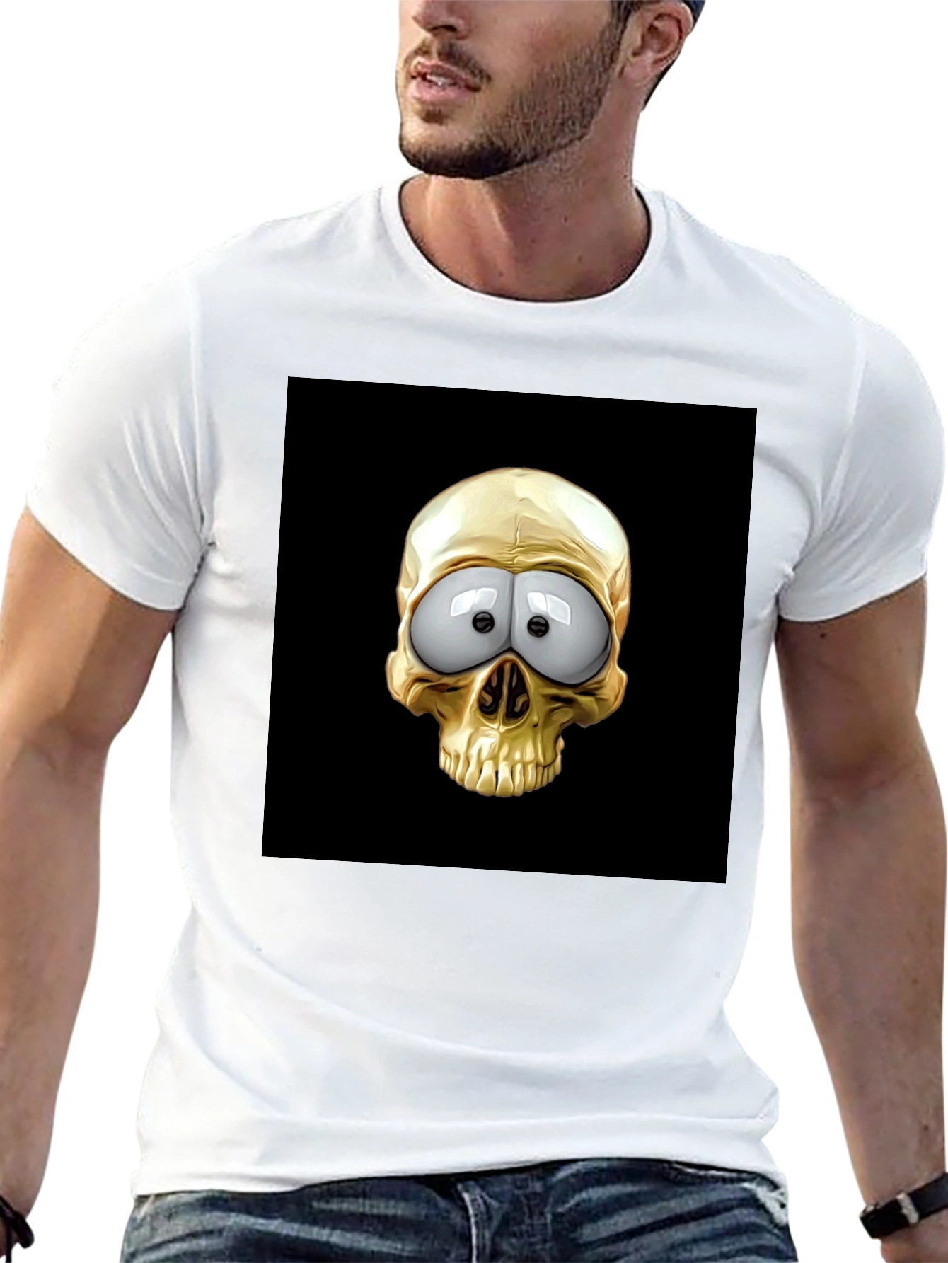 Skull T-Shirt: Googly Eyes Gold Cartoon Skull