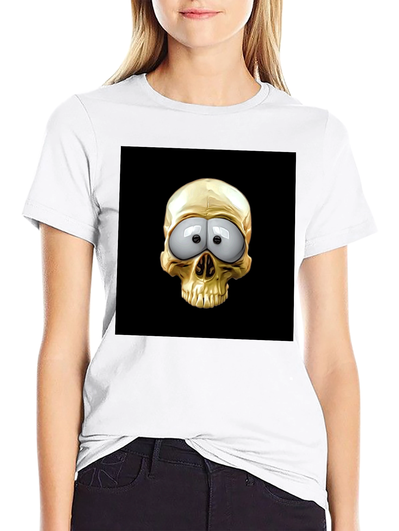 Skull T-Shirt: Googly Eyes Gold Cartoon Skull