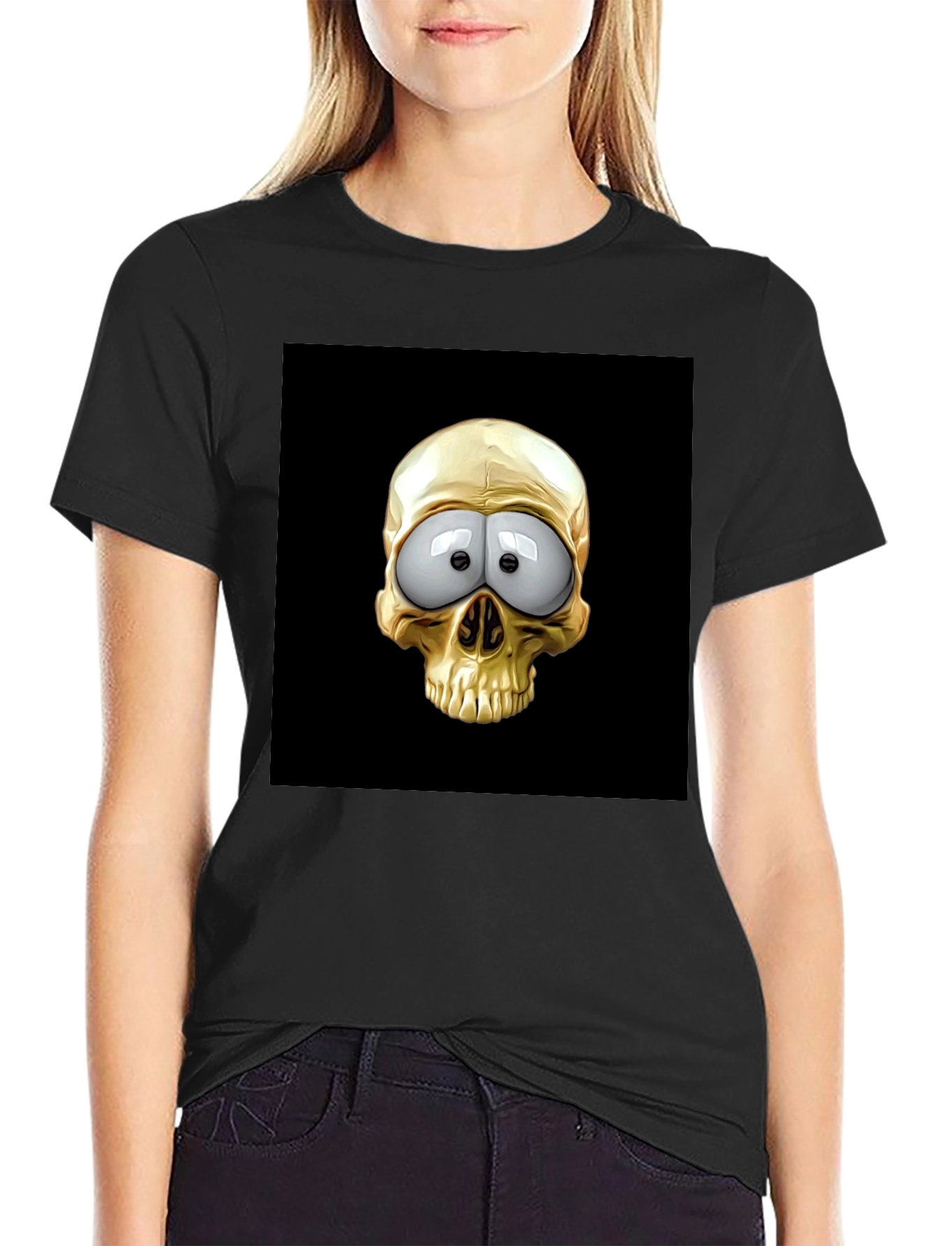 Skull T-Shirt: Googly Eyes Gold Cartoon Skull