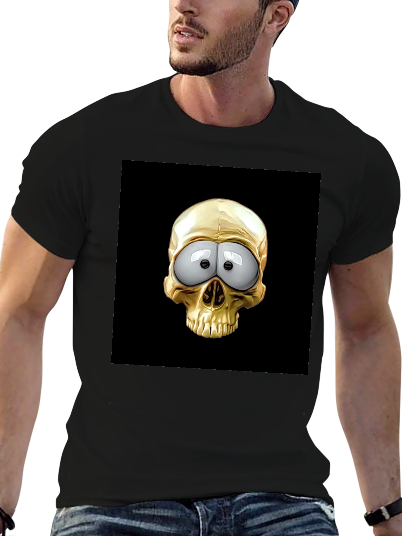 Skull T-Shirt: Googly Eyes Gold Cartoon Skull