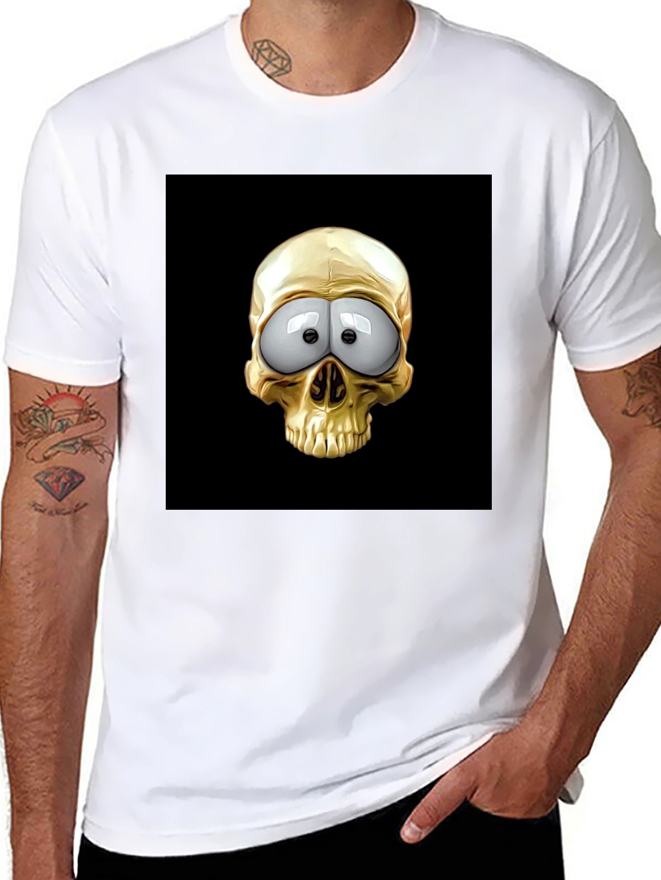Skull T-Shirt: Googly Eyes Gold Cartoon Skull