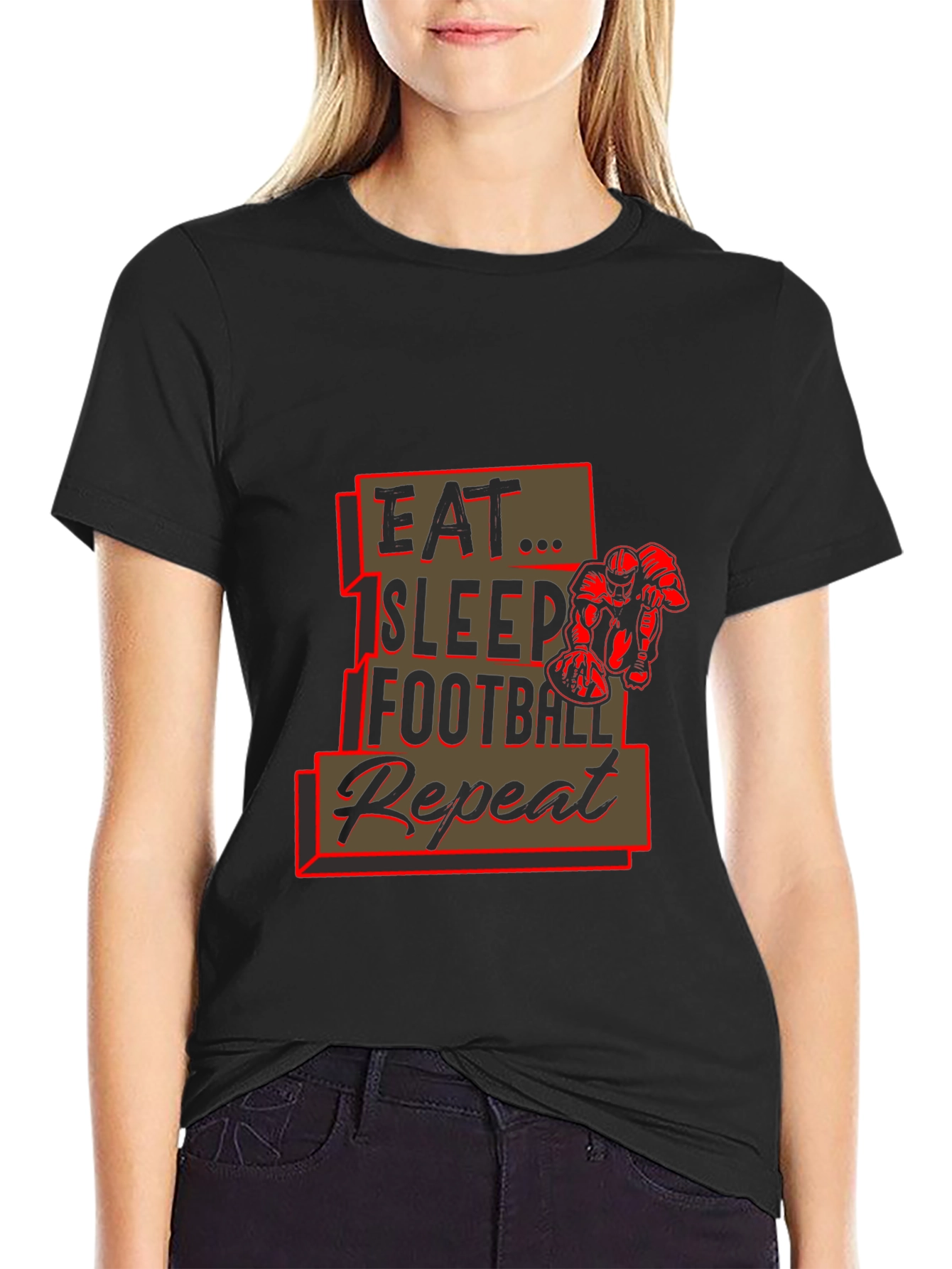 Eat Sleep Football Repeat Black Graphic Tee
