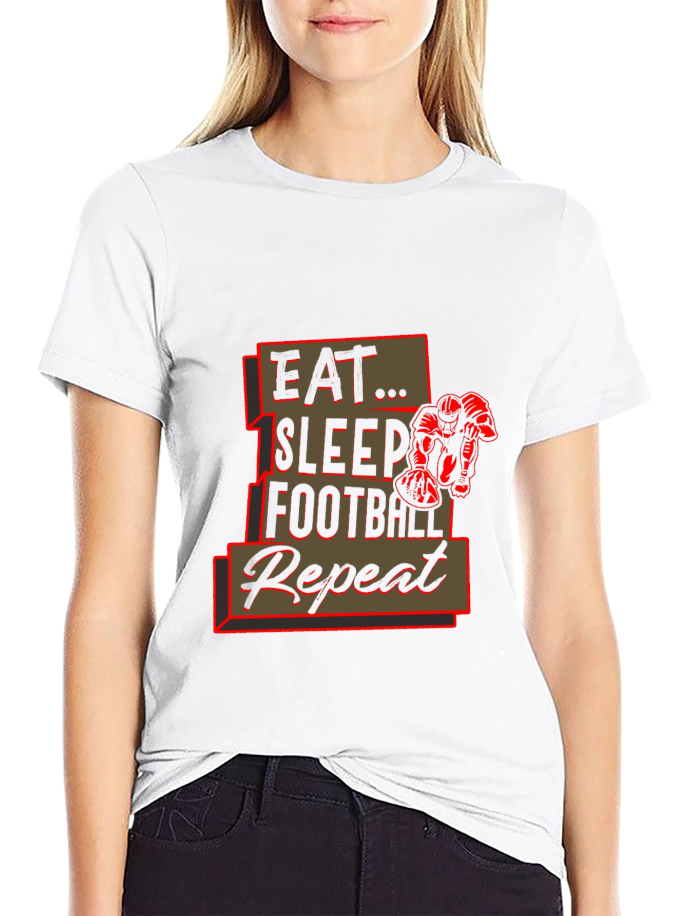 Eat Sleep Football Repeat Black Graphic Tee