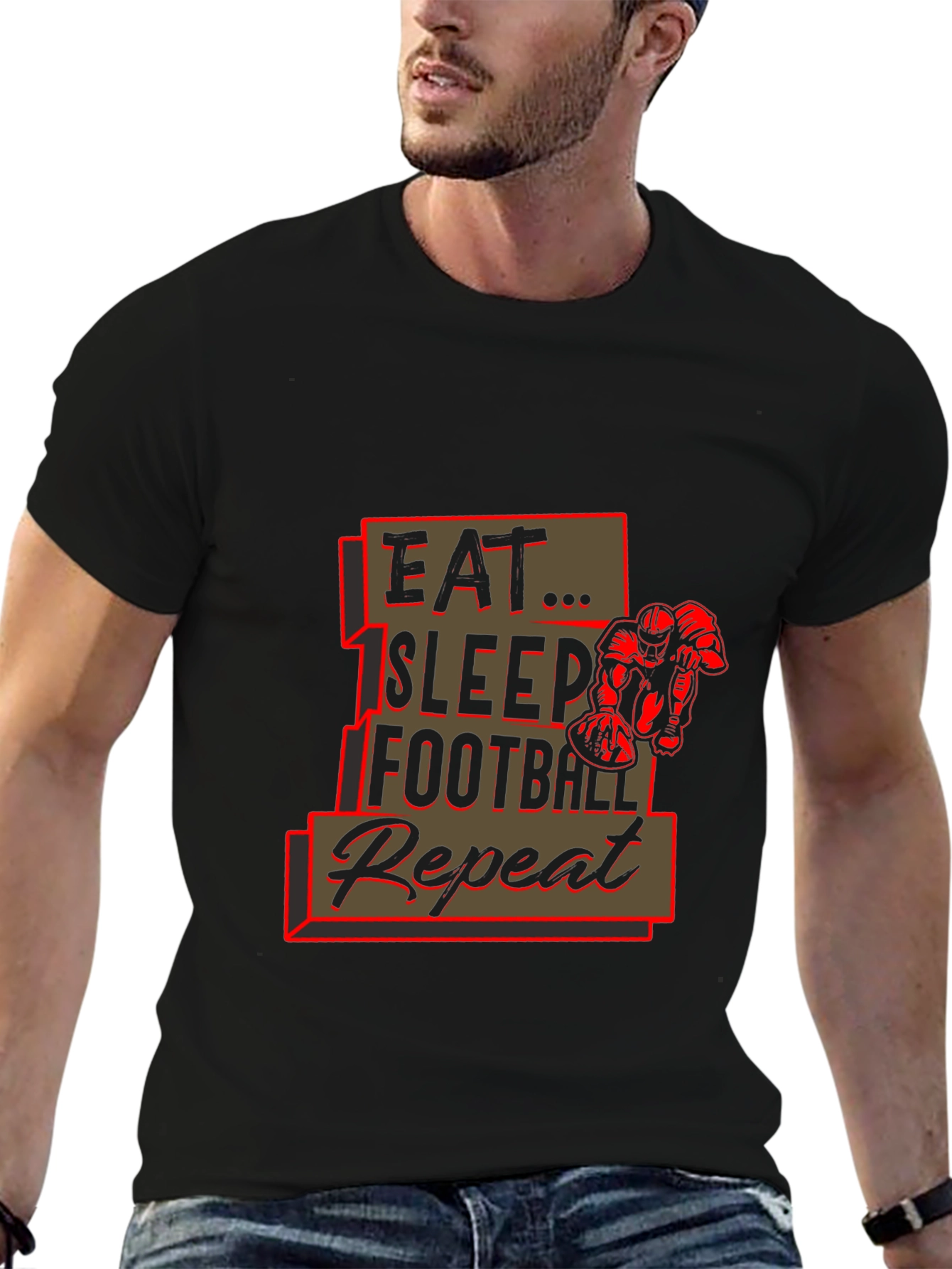 Eat Sleep Football Repeat Black Graphic Tee