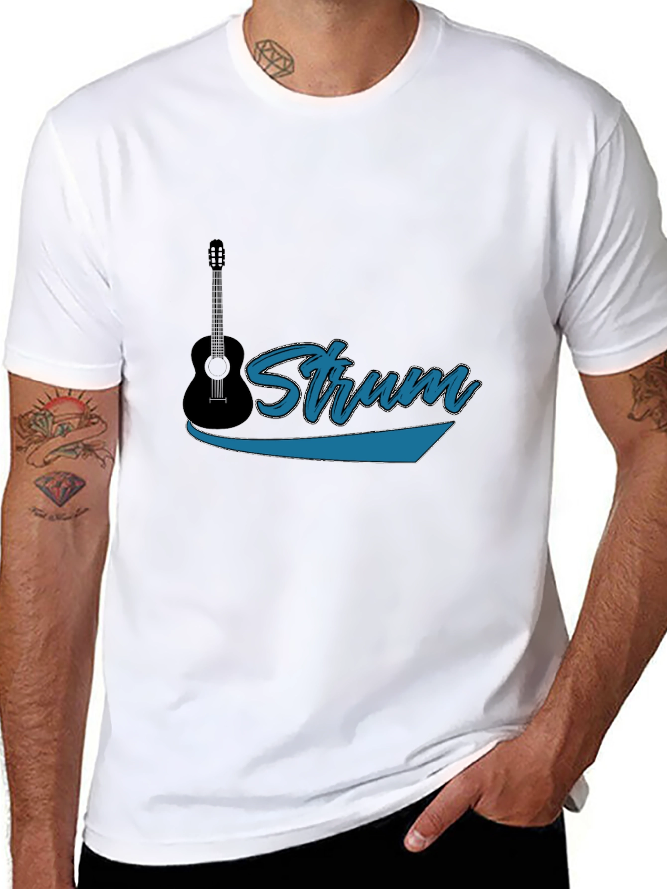 Strum Guitar Black T-Shirt - Music Lover Tee