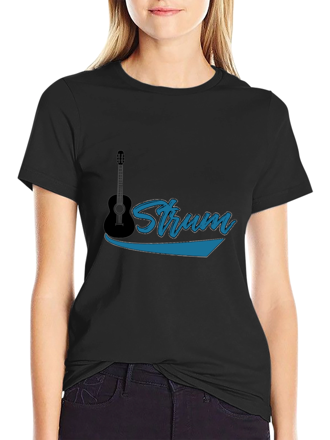Strum Guitar Black T-Shirt - Music Lover Tee