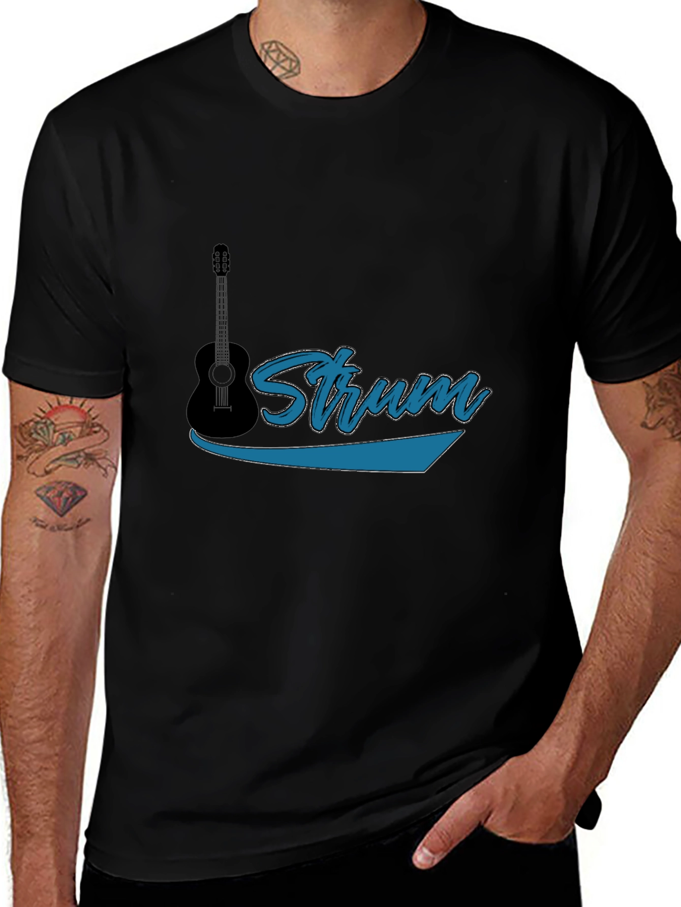 Strum Guitar Black T-Shirt - Music Lover Tee