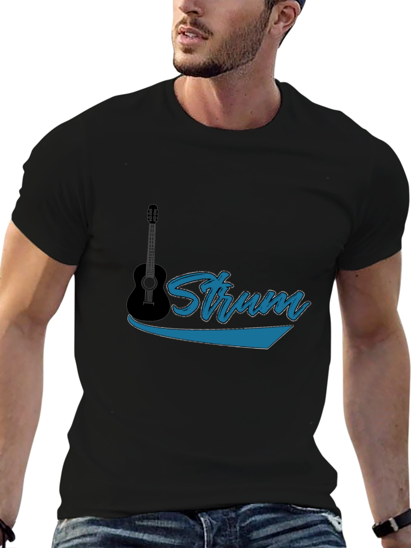 Strum Guitar Black T-Shirt - Music Lover Tee