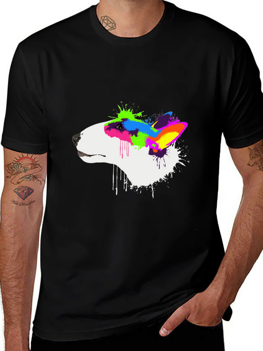 Colorful Bull Terrier Graphic Tee - Mens Black T-Shirt