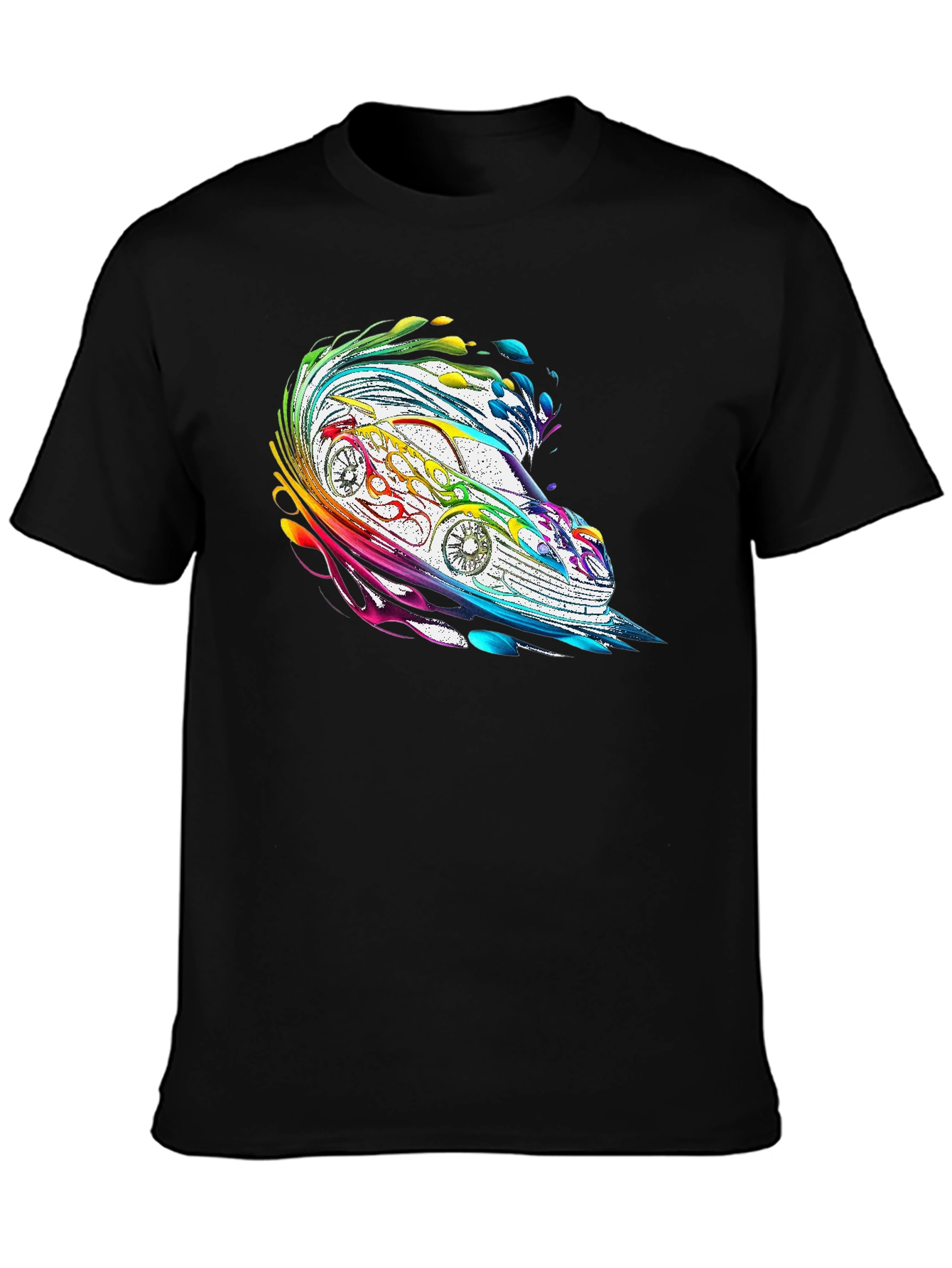 Rainbow Car Graphic Tee - Stylish Mens Black T-Shirt