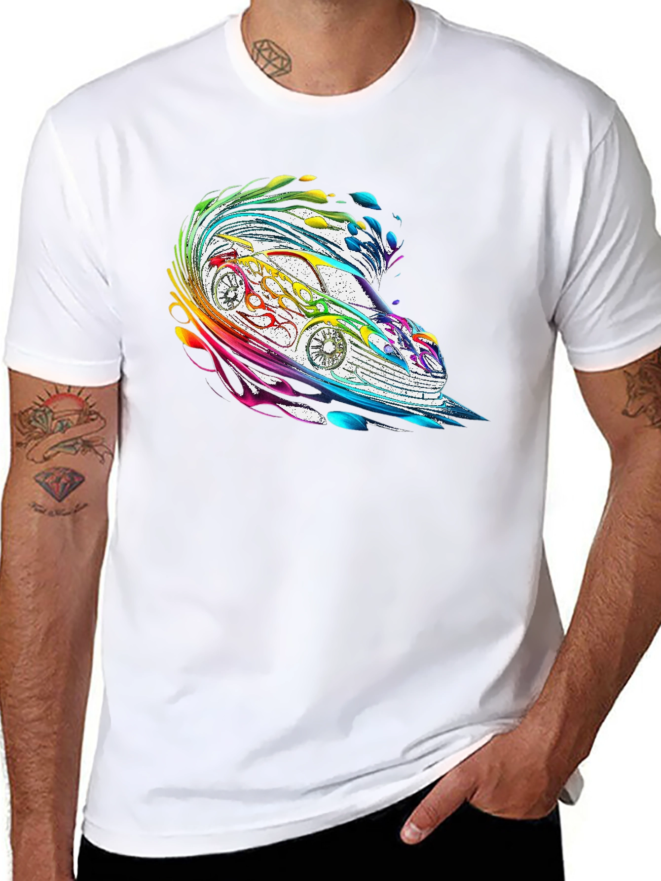 Rainbow Car Graphic Tee - Stylish Mens Black T-Shirt