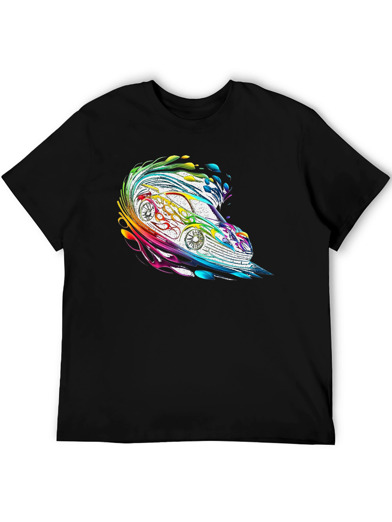 Rainbow Car Graphic Tee - Stylish Mens Black T-Shirt