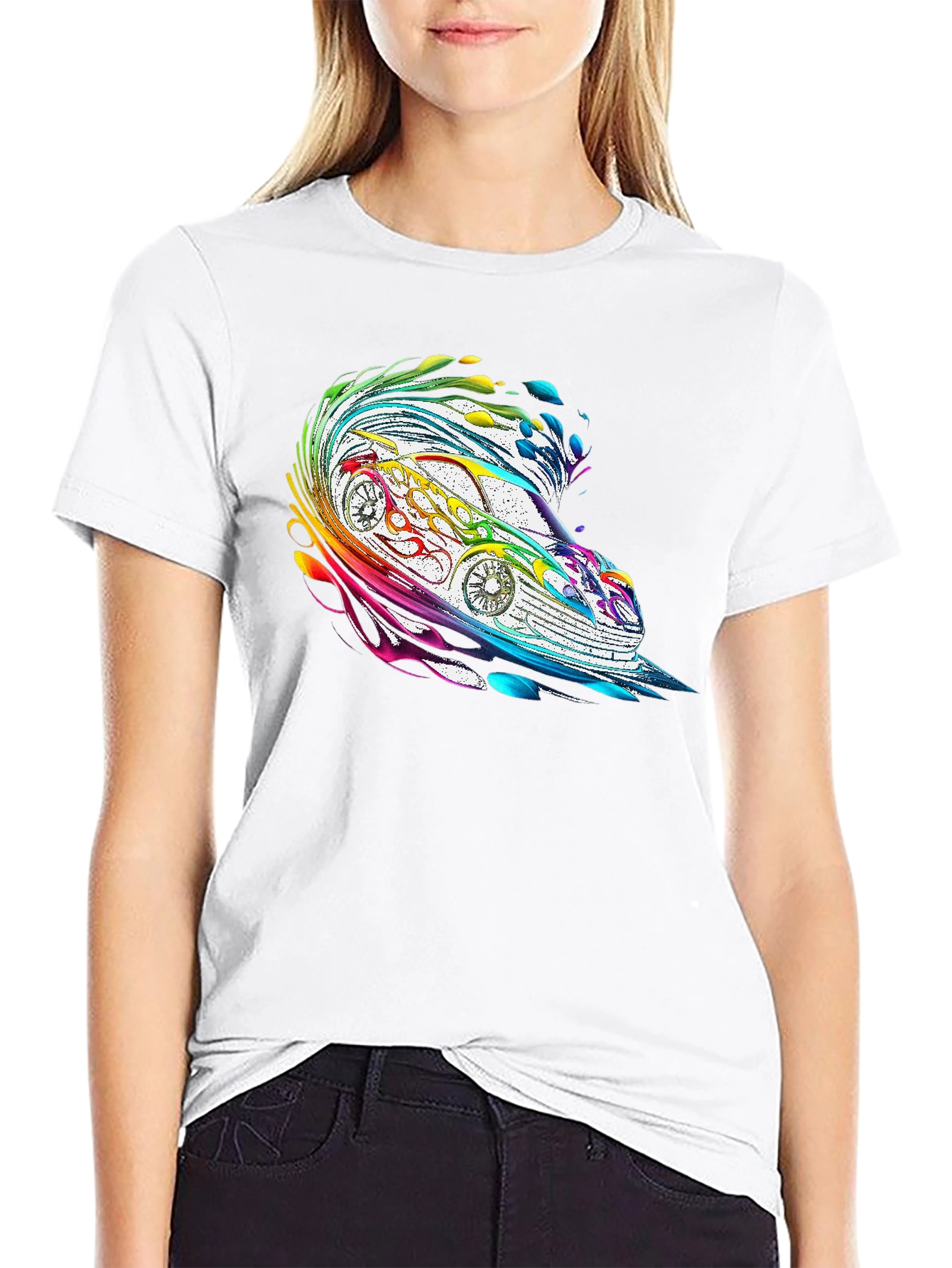 Rainbow Car Graphic Tee - Stylish Mens Black T-Shirt
