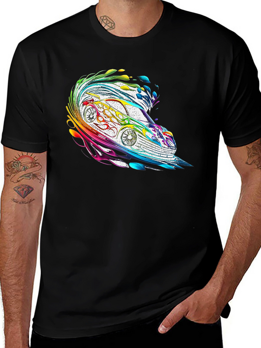 Rainbow Car Graphic Tee - Stylish Mens Black T-Shirt