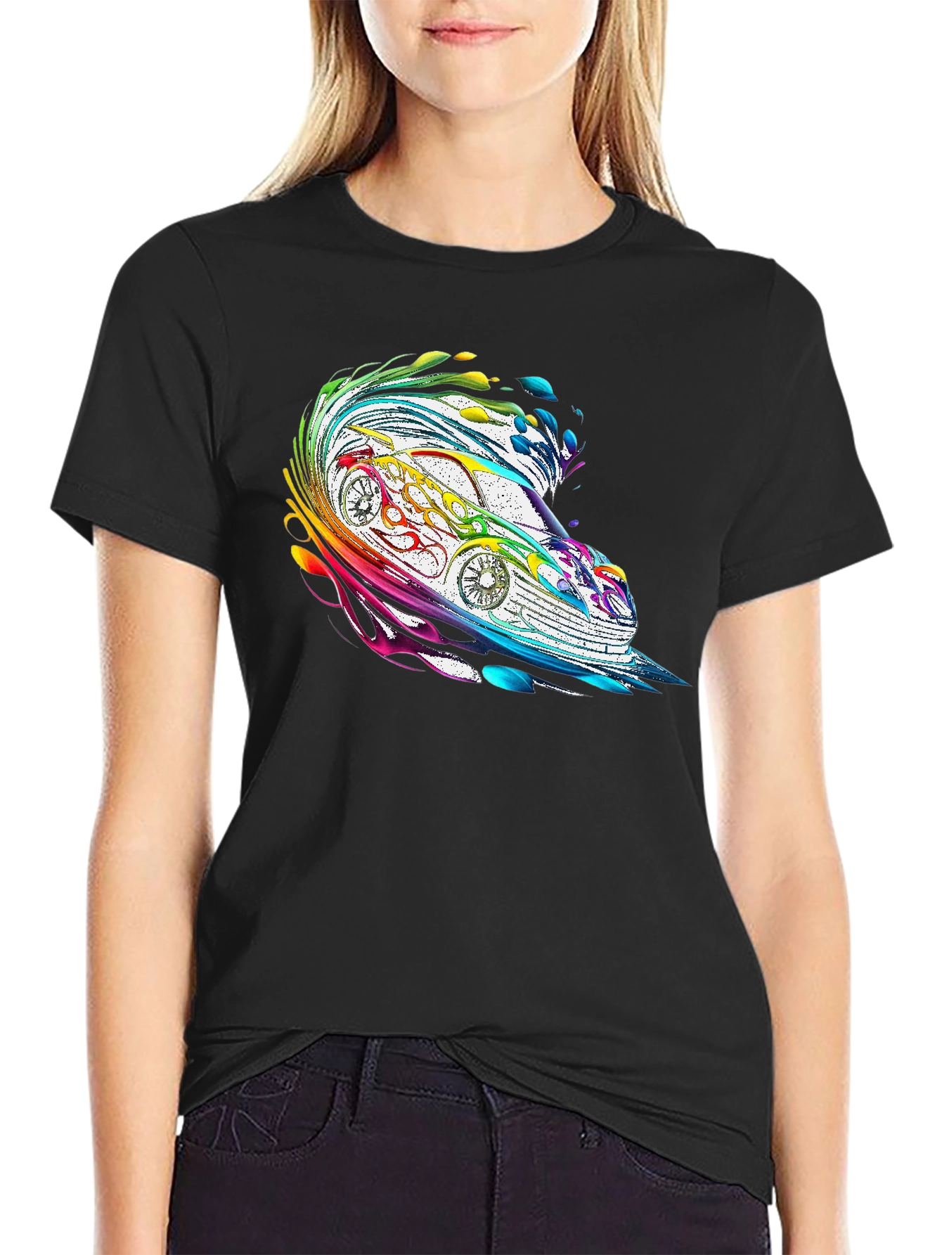 Rainbow Car Graphic Tee - Stylish Mens Black T-Shirt
