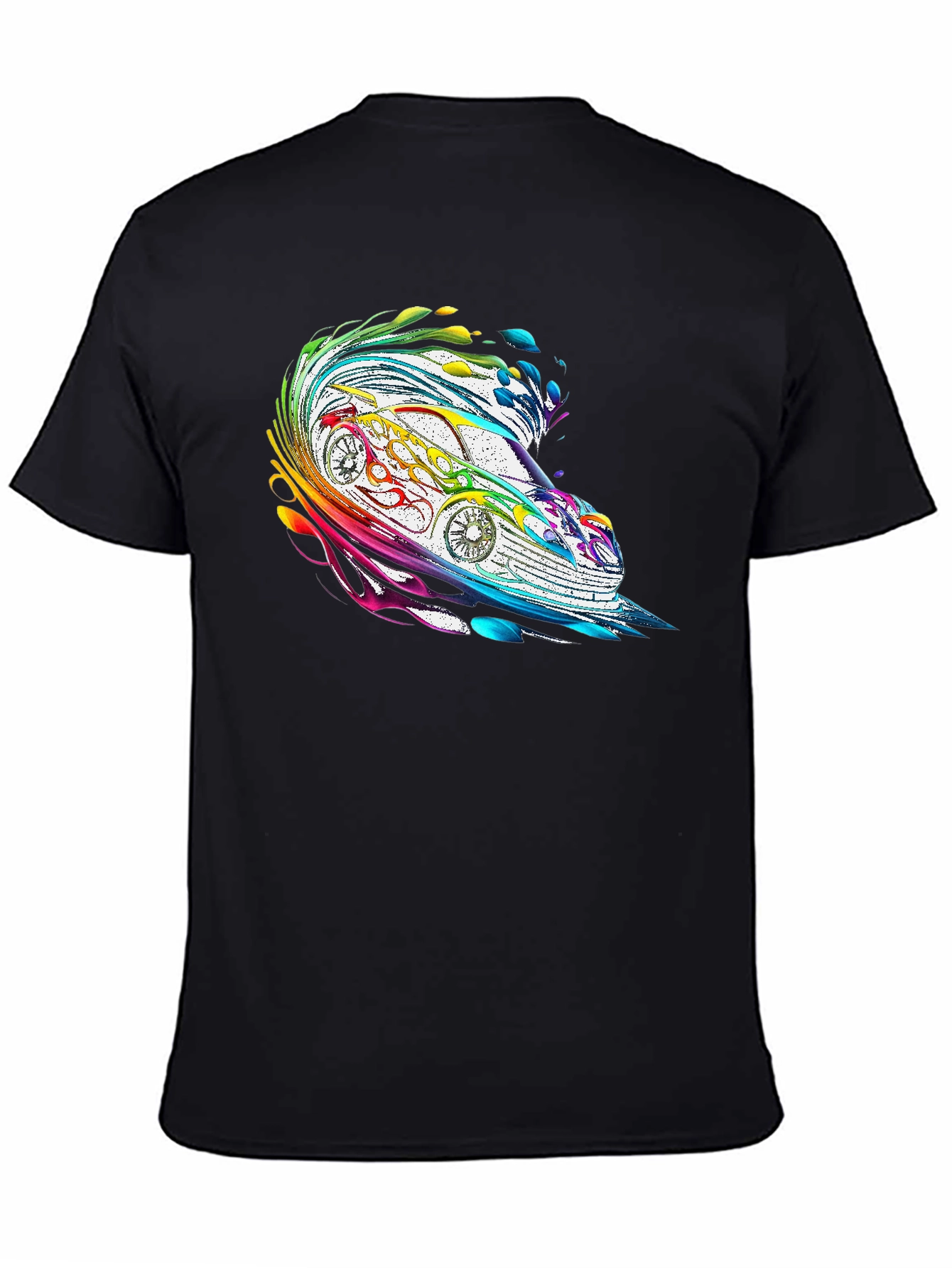 Rainbow Car Graphic Tee - Stylish Mens Black T-Shirt