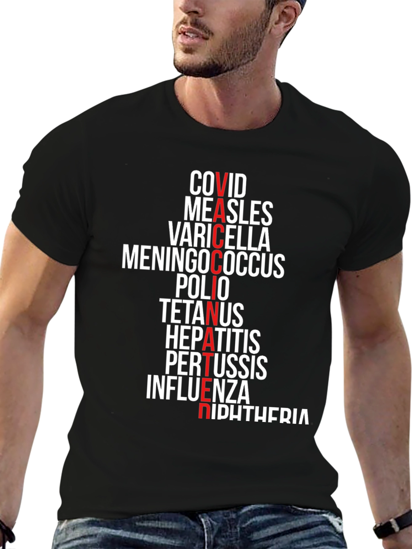 Vaccinated Diseases T-Shirt - Mens Cotton Crewneck