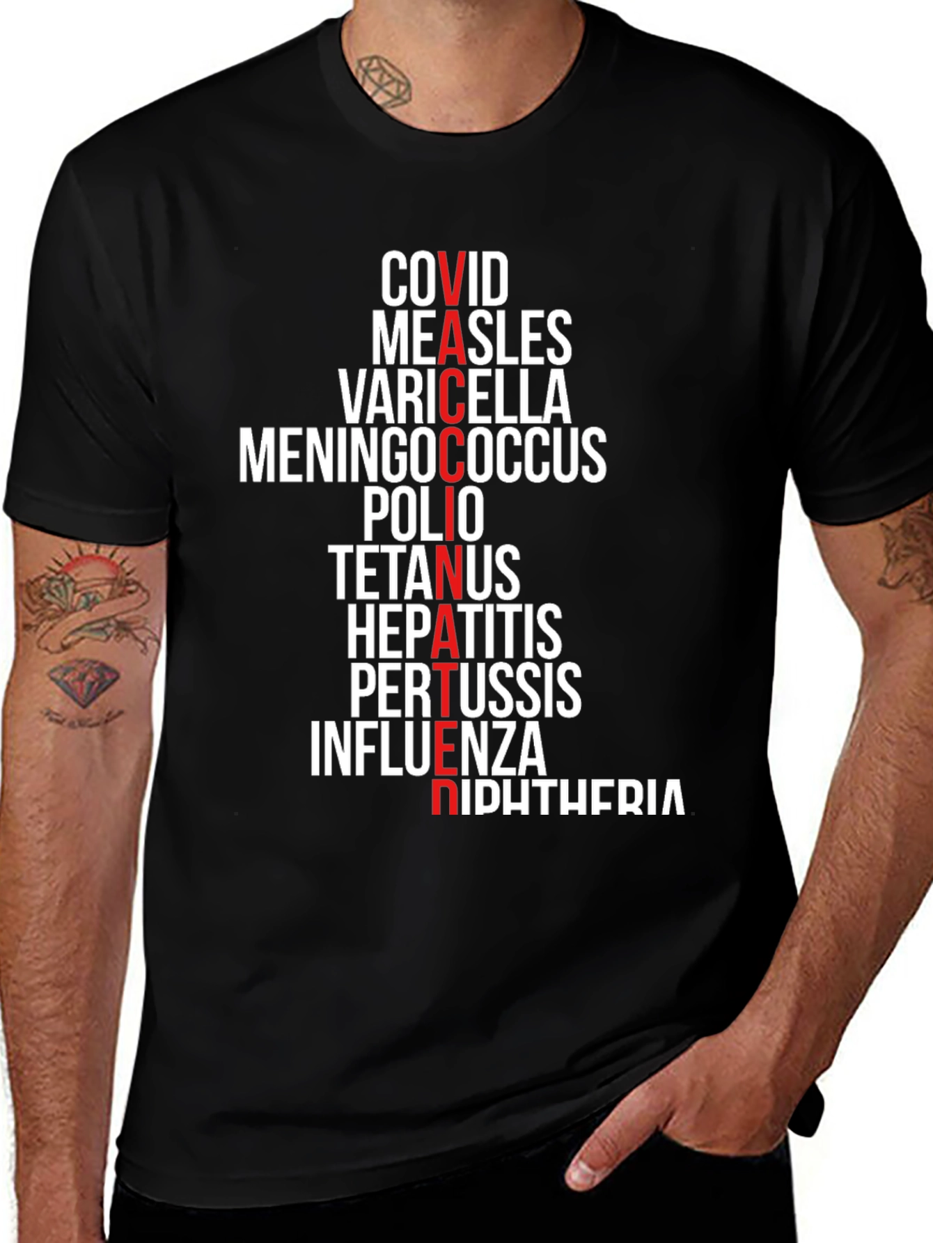 Vaccinated Diseases T-Shirt - Mens Cotton Crewneck