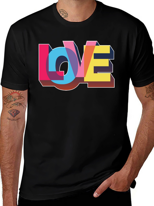 Colorful LOVE Graphic Print Black T-Shirt