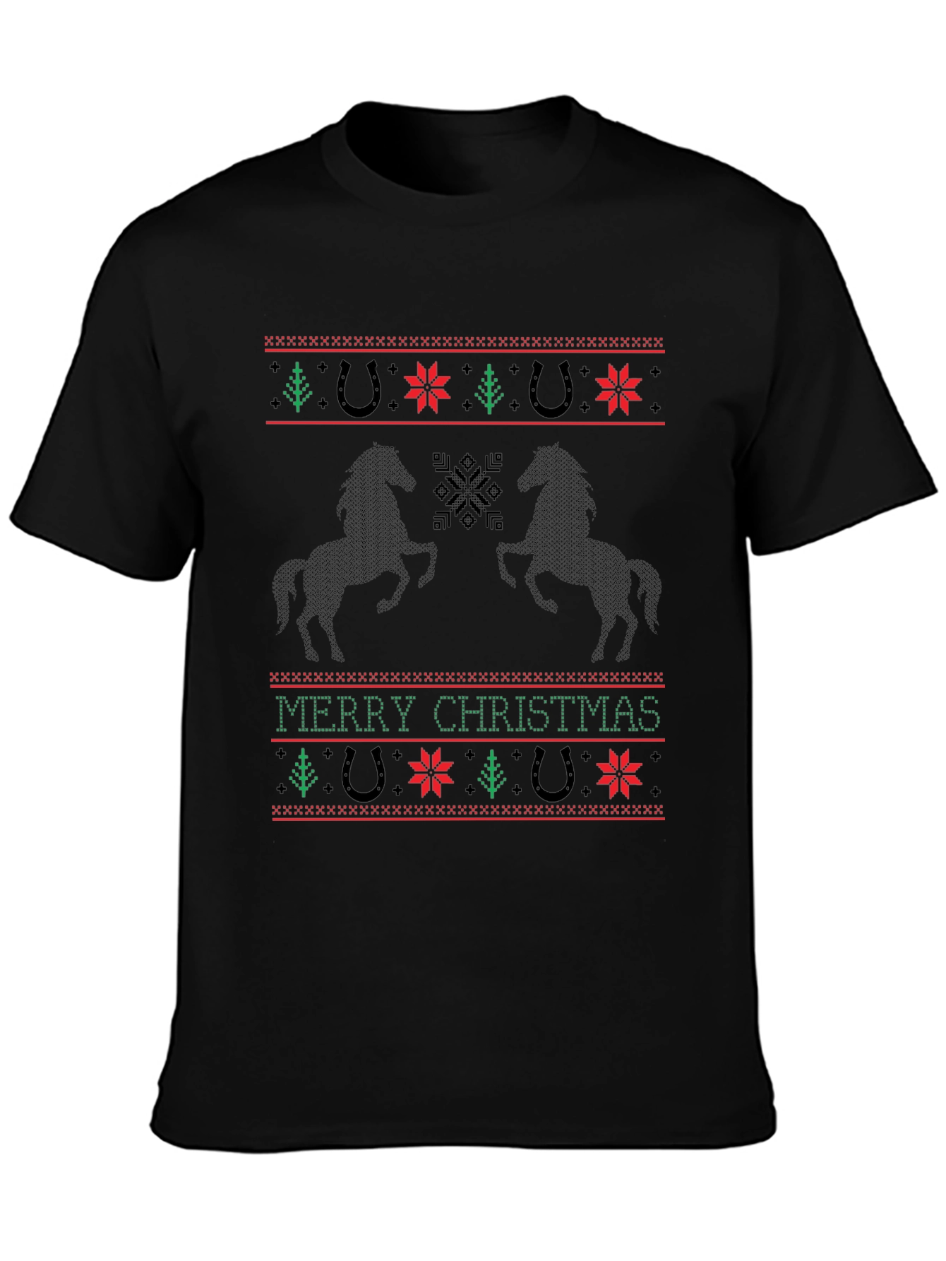 Horse Christmas Sweater Pattern Tee
