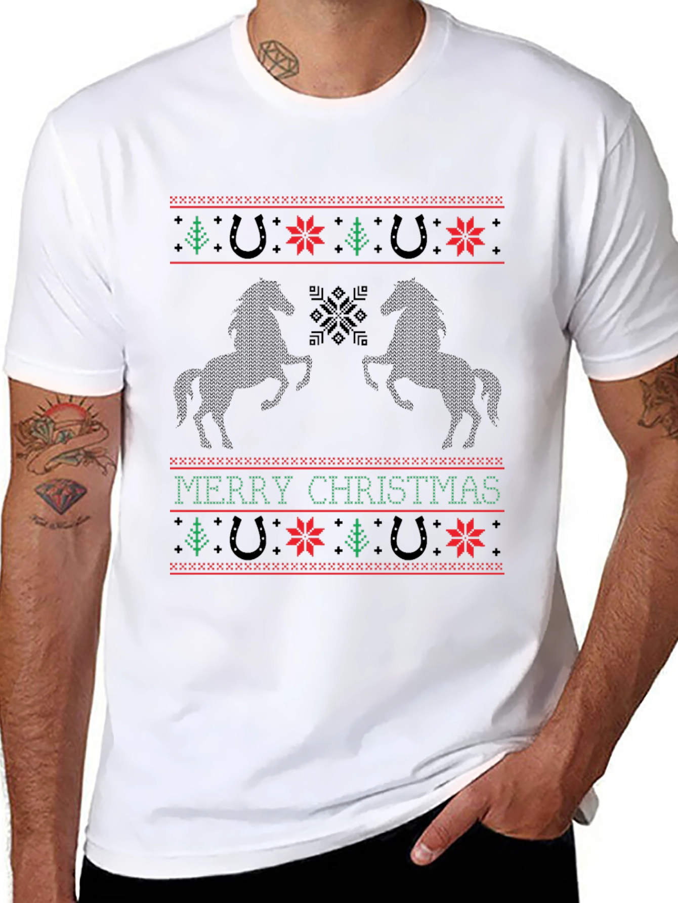 Horse Christmas Sweater Pattern Tee