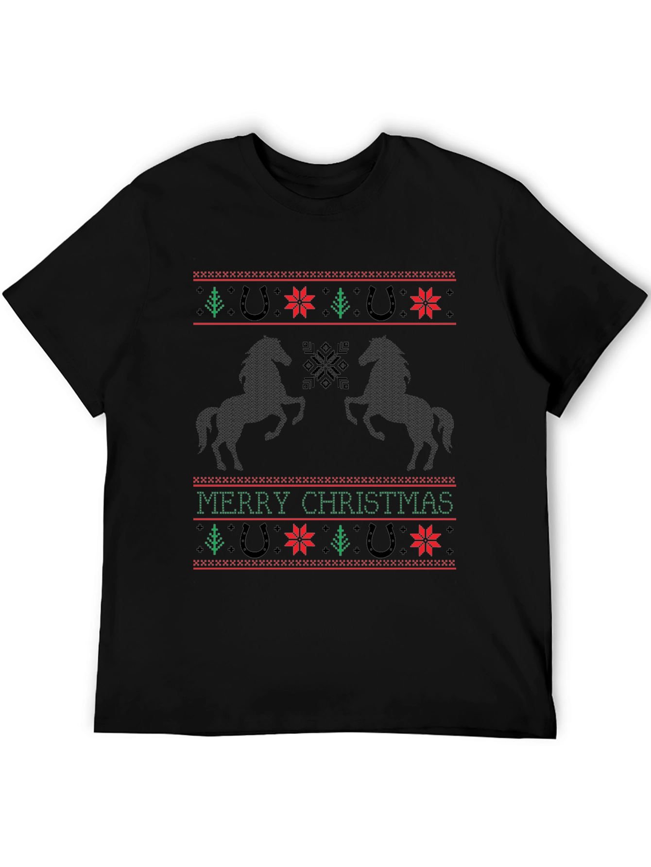 Horse Christmas Sweater Pattern Tee