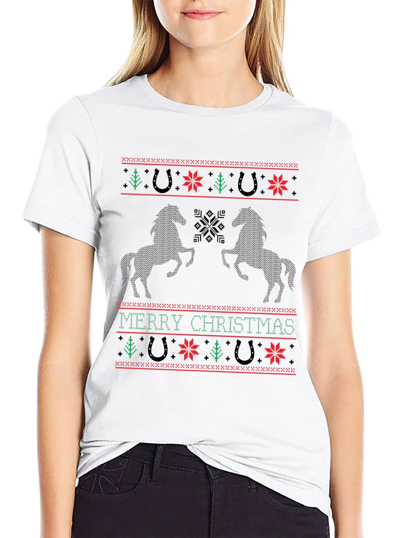 Horse Christmas Sweater Pattern Tee